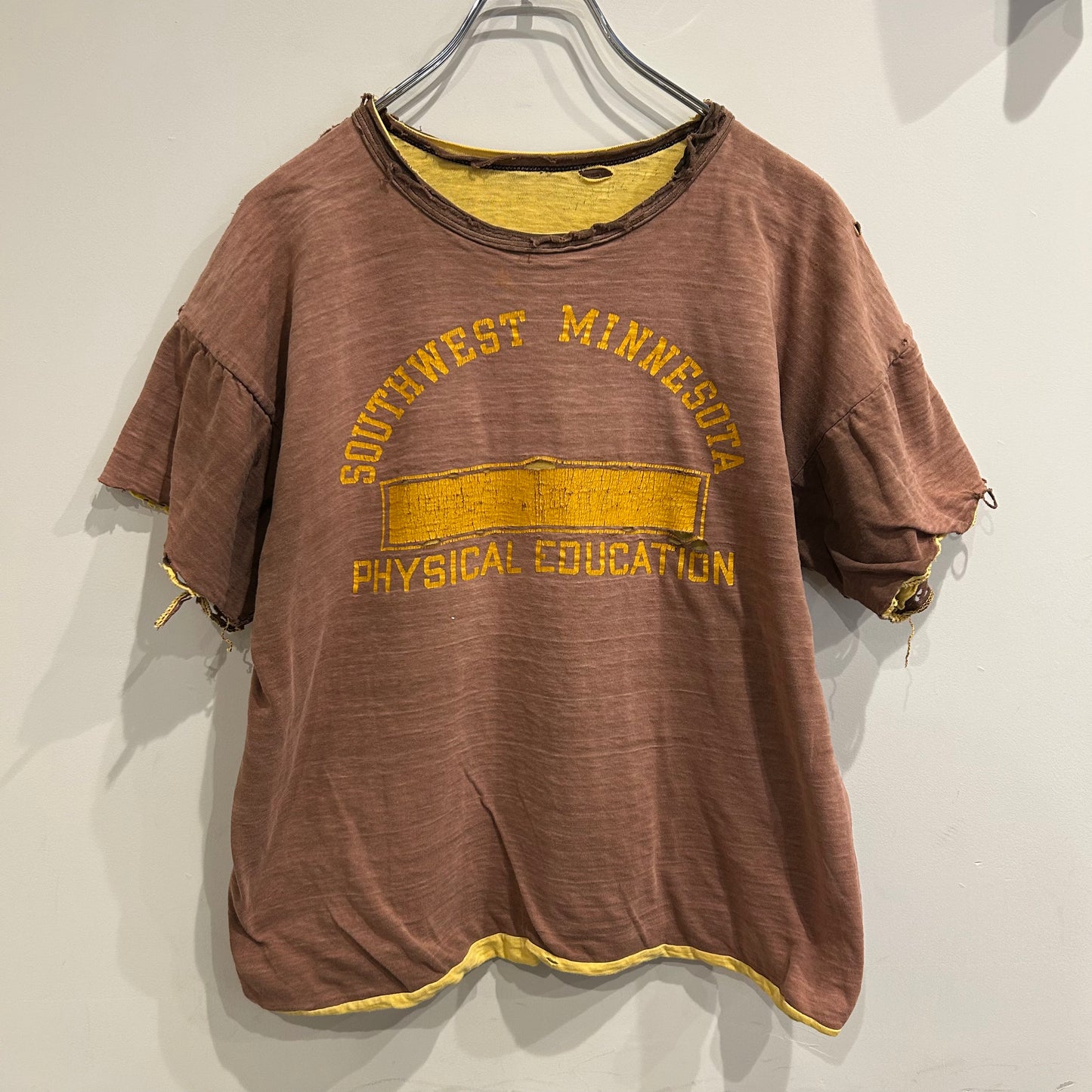 60’s Champion ダブルフェイスTシャツ 茶・黄(L)/A6319T-S0