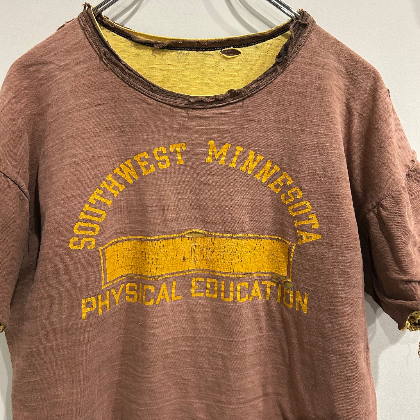 60’s Champion ダブルフェイスTシャツ 茶・黄(L)/A6319T-S0