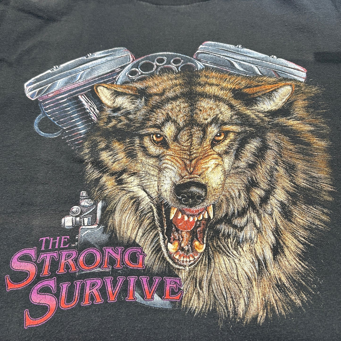 90's CMJ "THE STRONG SURVIVE" 狼 エンジン モーターサイクルTシャツ (L) /A7146T-SO