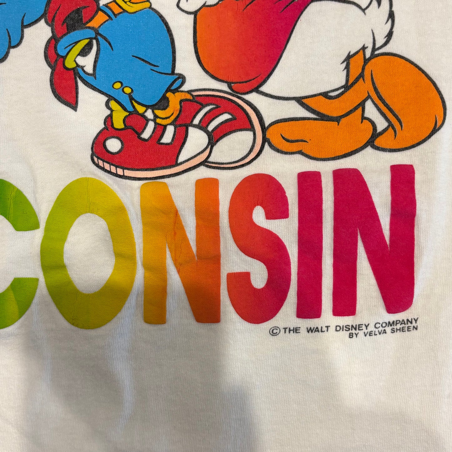 90's Velva Sheen WISCONSIN ミッキーと仲間たち ディズニーTシャツ 白 (XL)/B2191T-SO