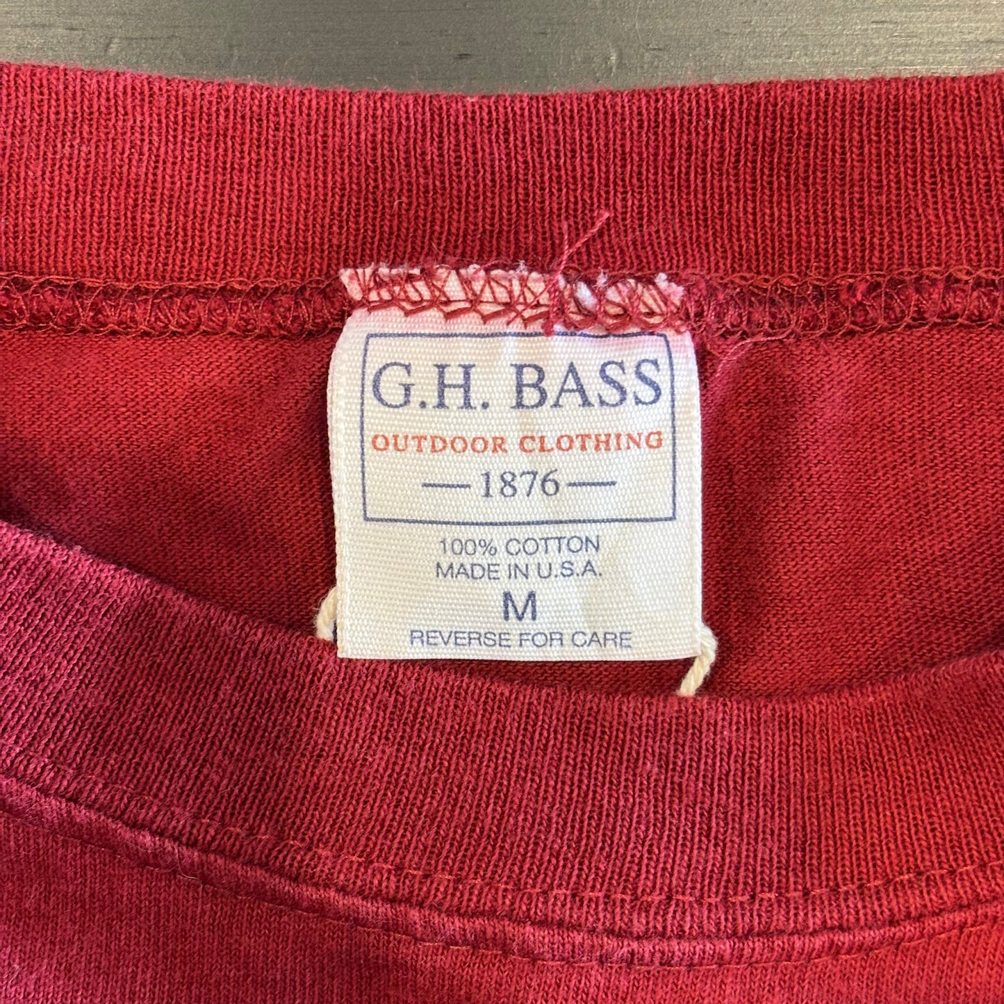 90's G.H.BASS ポケットTシャツ ワインレッド (M)/A6586T-SO