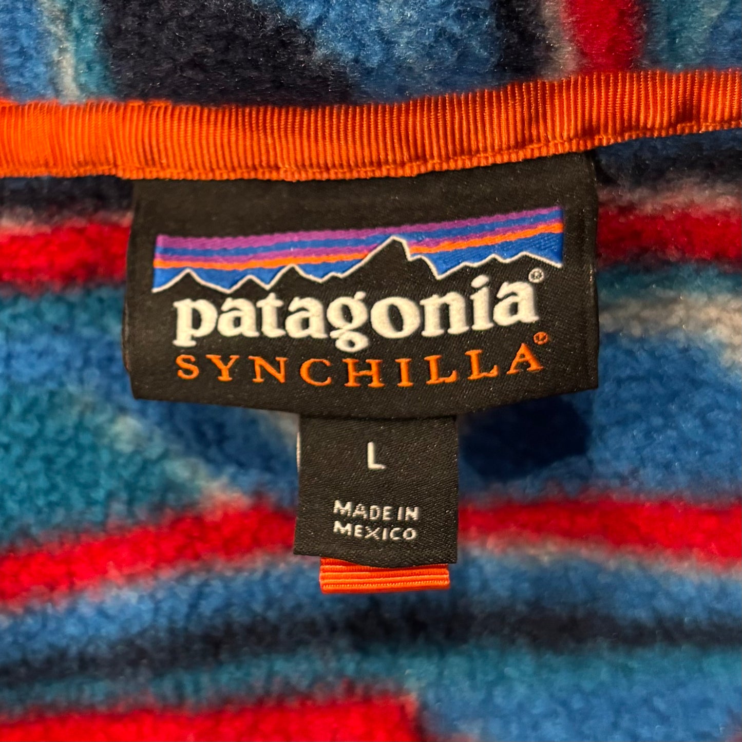 90's Patagonia パタゴニア Capilene キャプリーン フリース プルオーバー マルチボーダー オレンジネイビー (L) /A9841F-SO