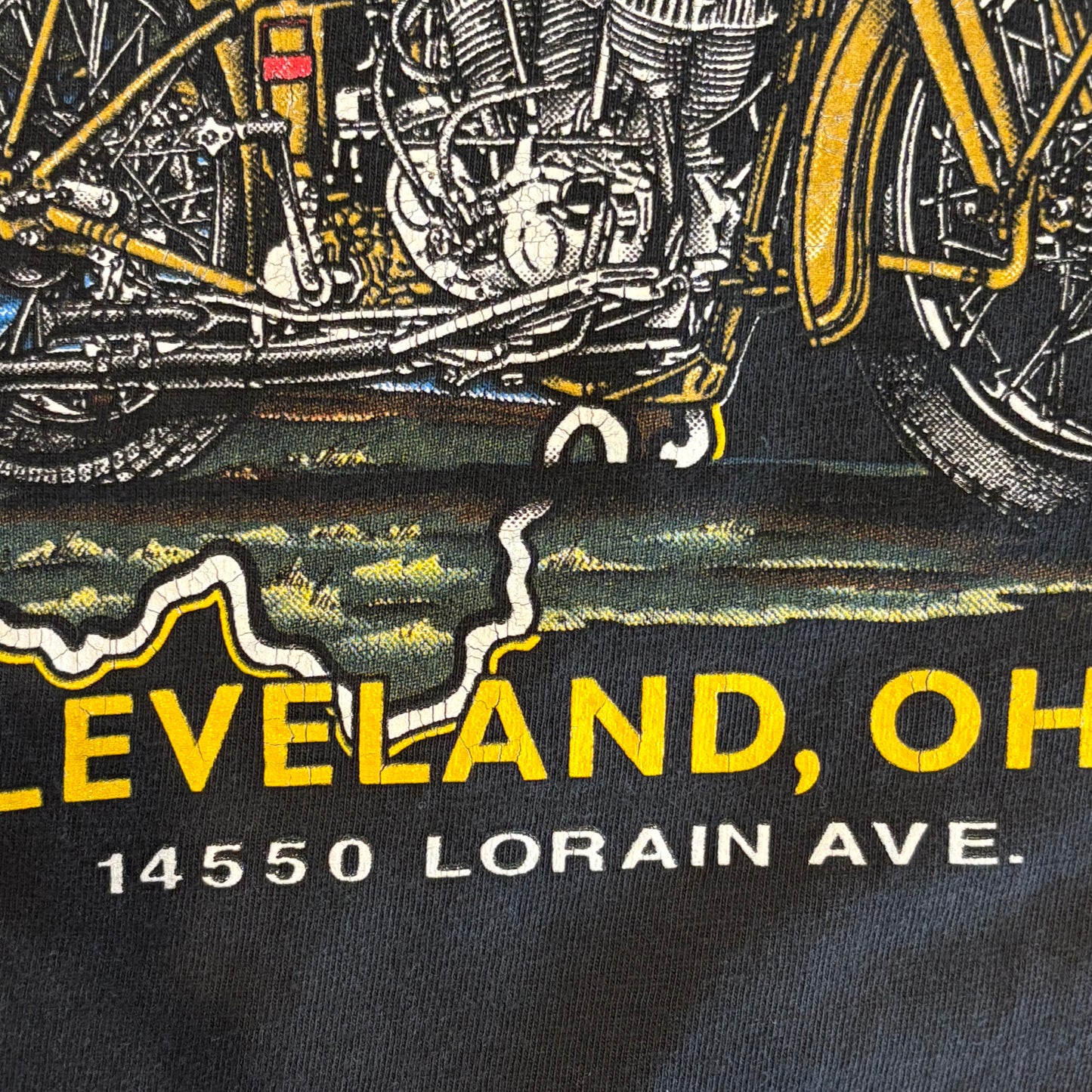 90's Hanes Harley-Davidson Cleveland, Ohio イーグル プリントTシャツ 黒 (M)/A3659T-SO
