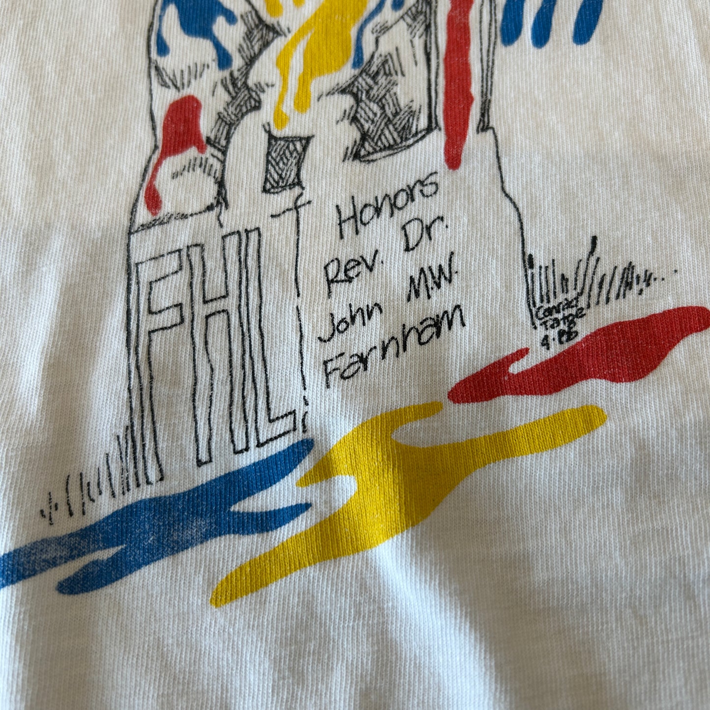 90's Hanes UNION COLLEGE イベントTシャツ アート 白(XL)/A7327T-SO