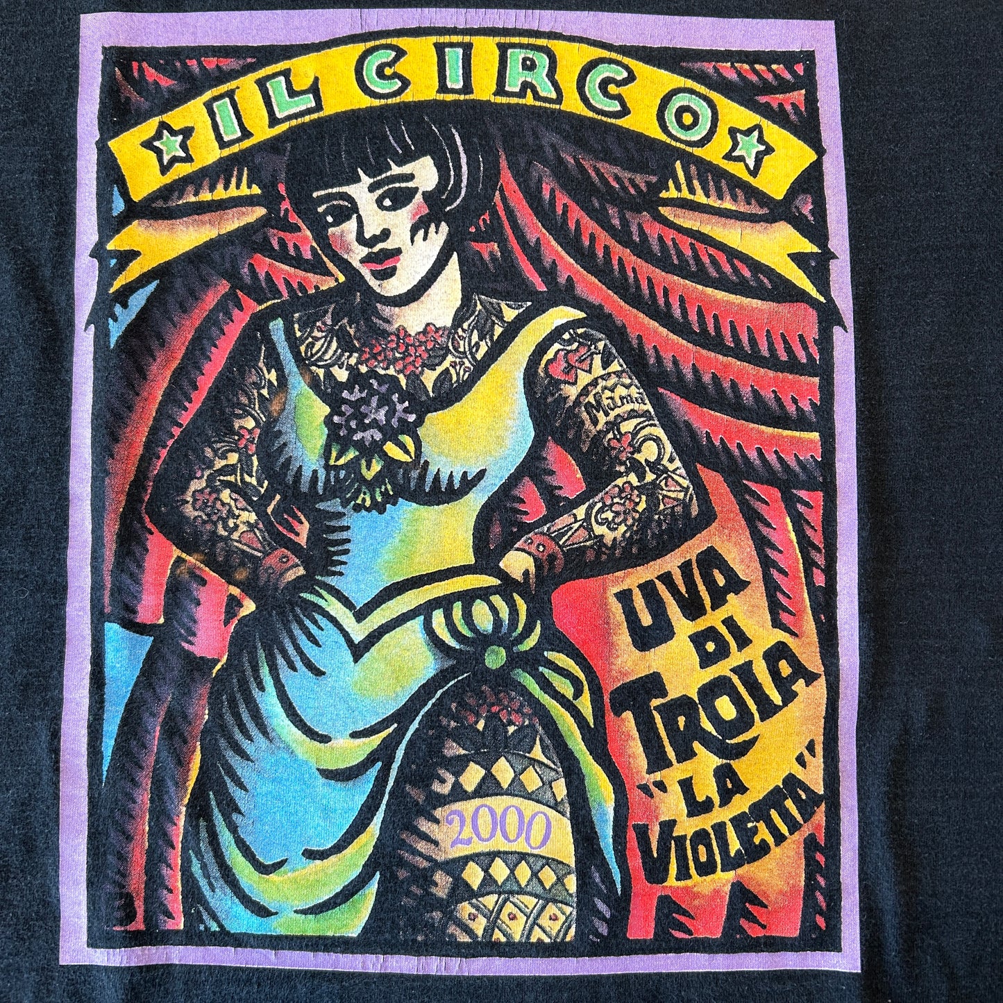 00's Fruit of The Loom IL CIRCO イタリア サーカスTシャツ 黒(XL)/A7526T-SO