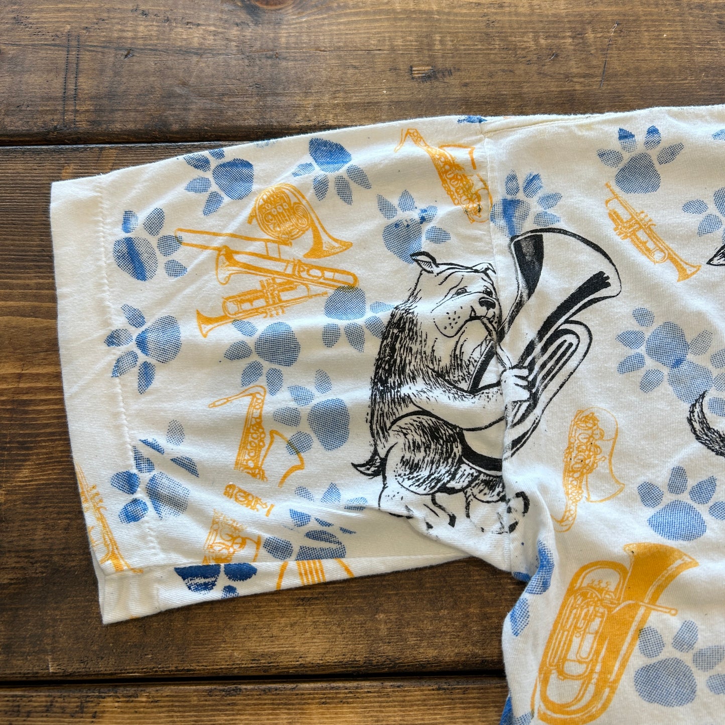 90's "JAZZ DOGS NEW ORLEANS" Tシャツ 総柄 ホワイト (XL)/A7558T-SO