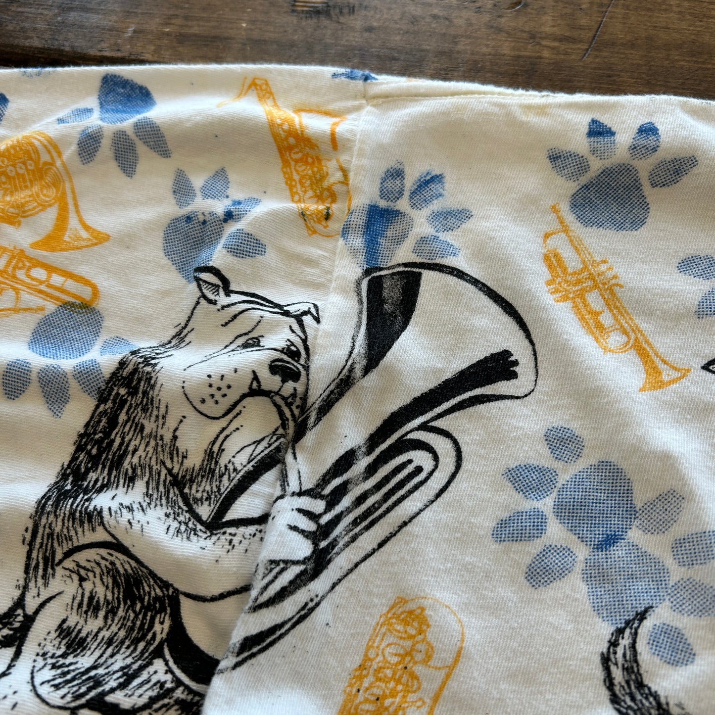 90's "JAZZ DOGS NEW ORLEANS" Tシャツ 総柄 ホワイト (XL)/A7558T-SO