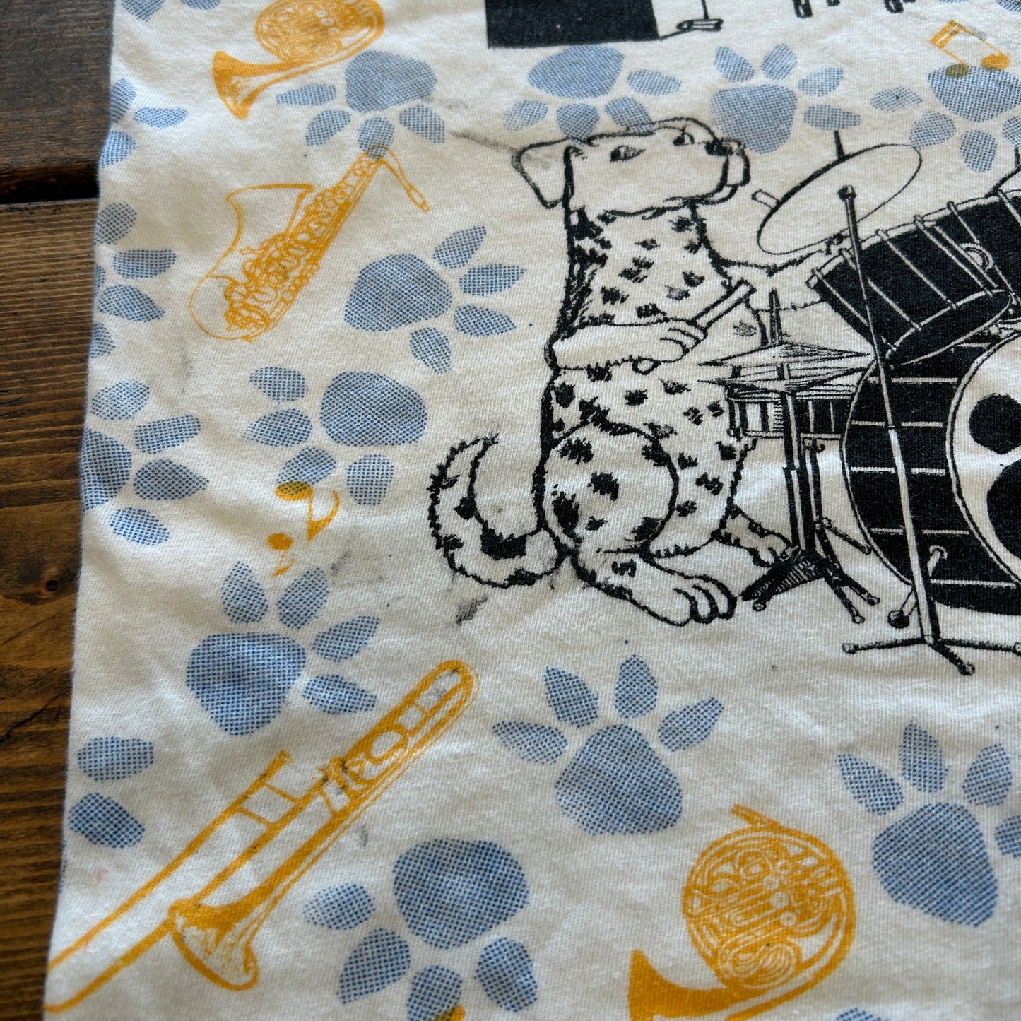 90's "JAZZ DOGS NEW ORLEANS" Tシャツ 総柄 ホワイト (XL)/A7558T-SO