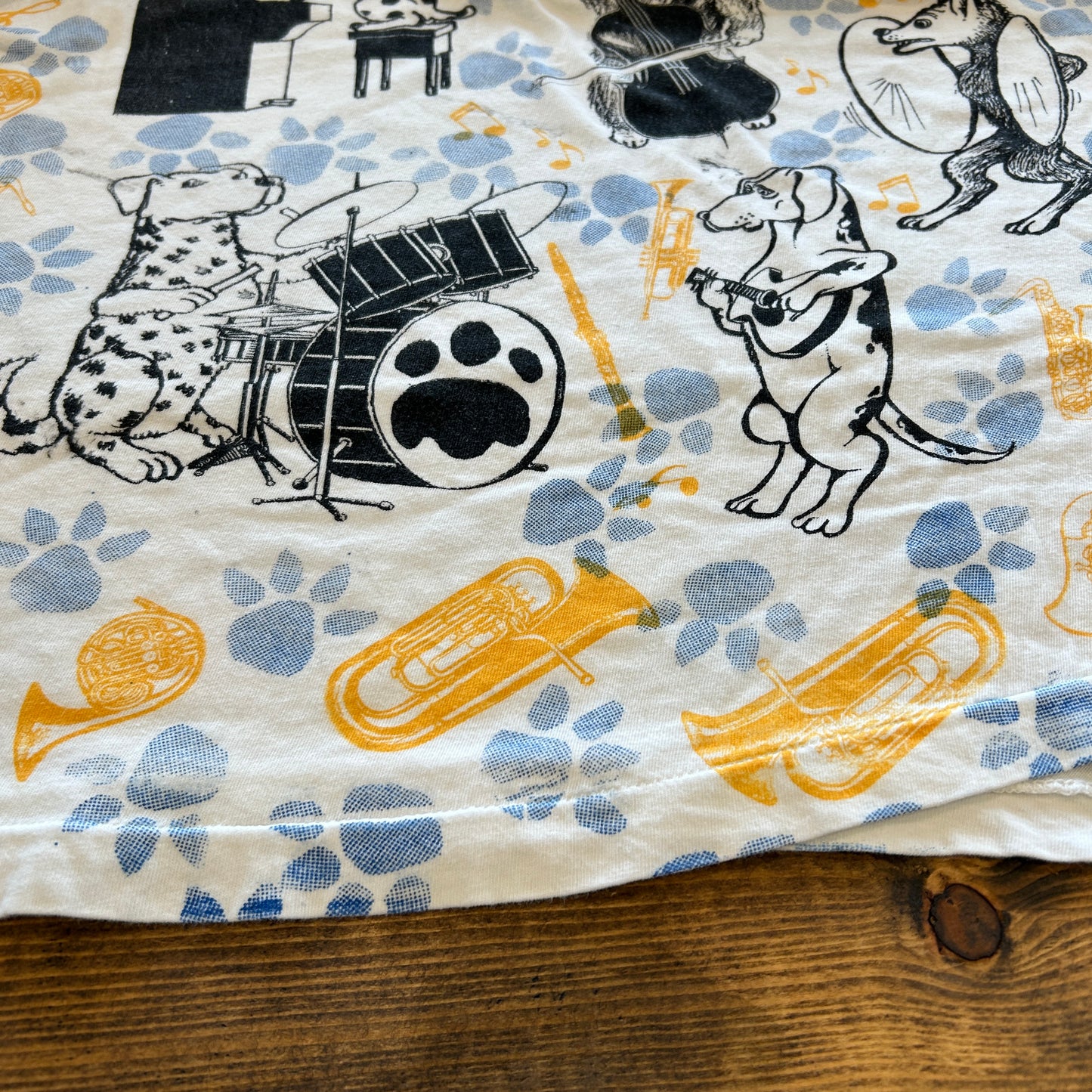 90's "JAZZ DOGS NEW ORLEANS" Tシャツ 総柄 ホワイト (XL)/A7558T-SO