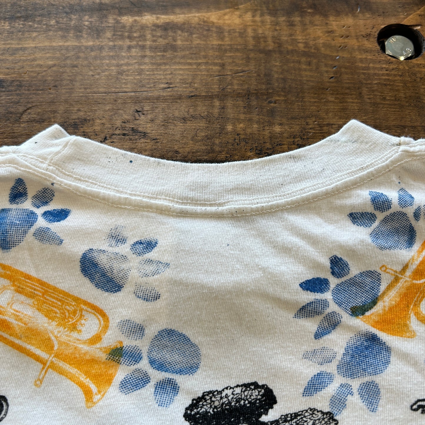 90's "JAZZ DOGS NEW ORLEANS" Tシャツ 総柄 ホワイト (XL)/A7558T-SO