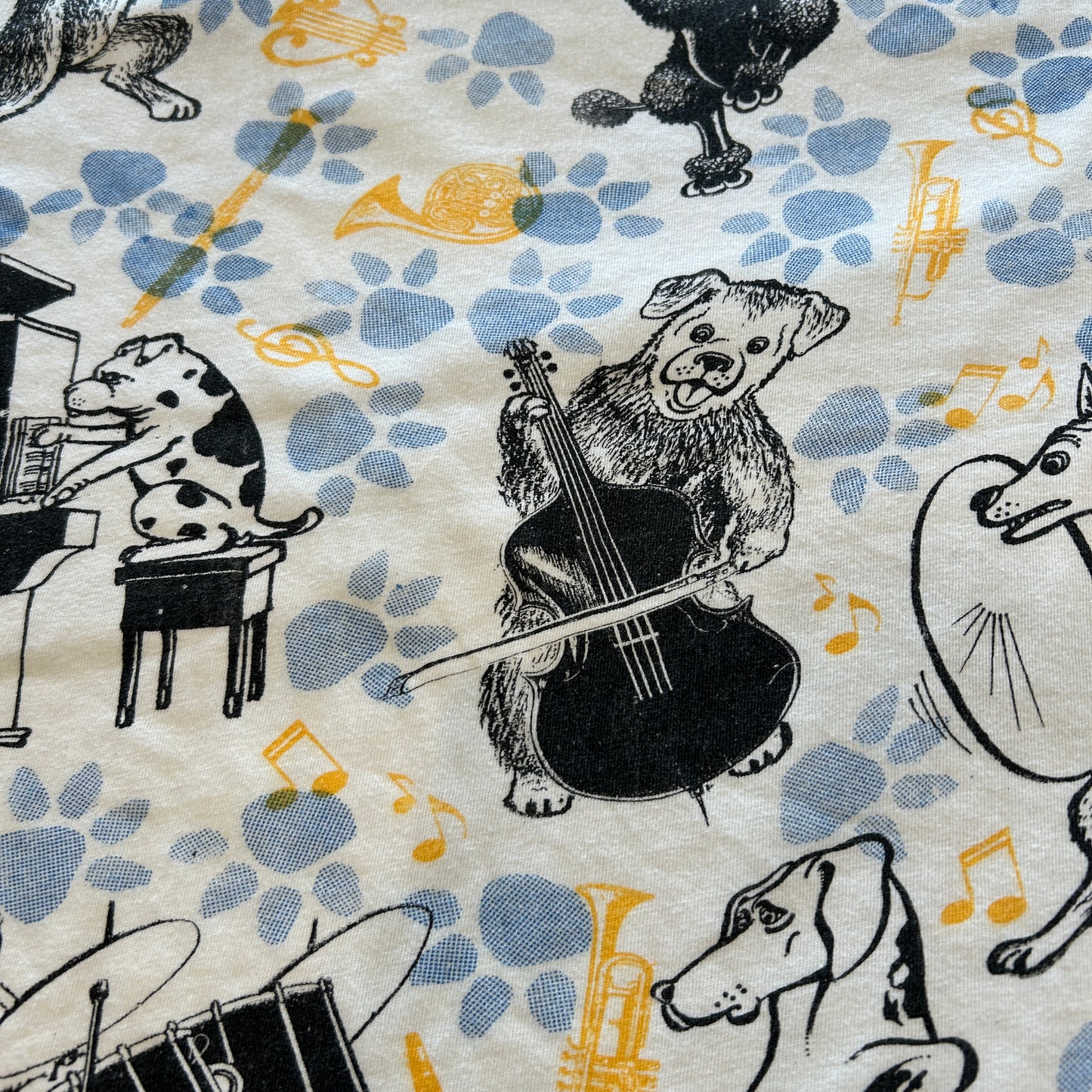 90's "JAZZ DOGS NEW ORLEANS" Tシャツ 総柄 ホワイト (XL)/A7558T-SO
