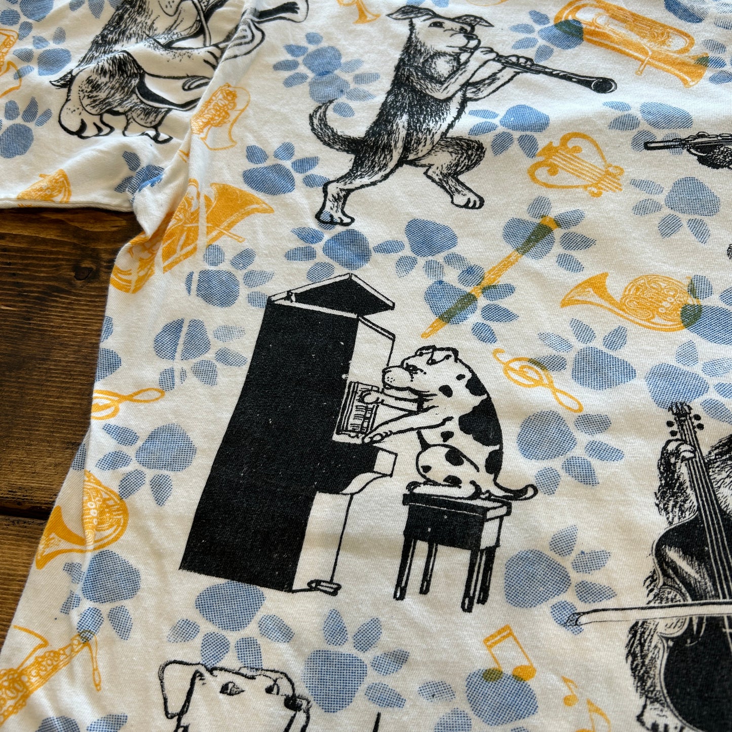90's "JAZZ DOGS NEW ORLEANS" Tシャツ 総柄 ホワイト (XL)/A7558T-SO