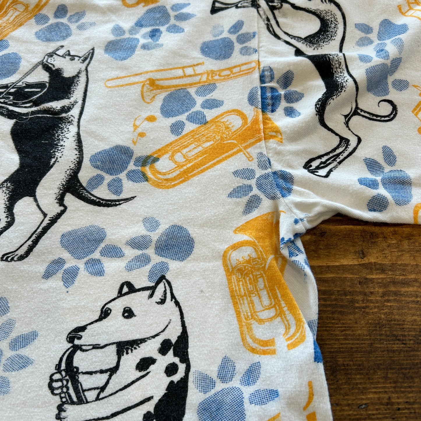 90's "JAZZ DOGS NEW ORLEANS" Tシャツ 総柄 ホワイト (XL)/A7558T-SO