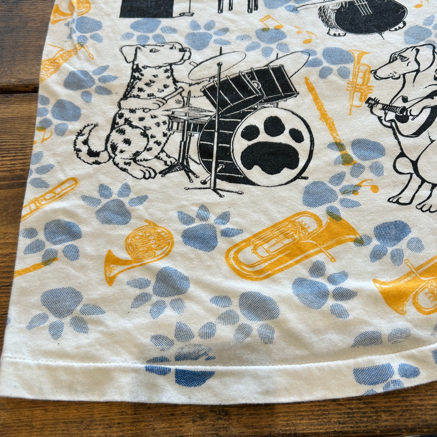 90's "JAZZ DOGS NEW ORLEANS" Tシャツ 総柄 ホワイト (XL)/A7558T-SO