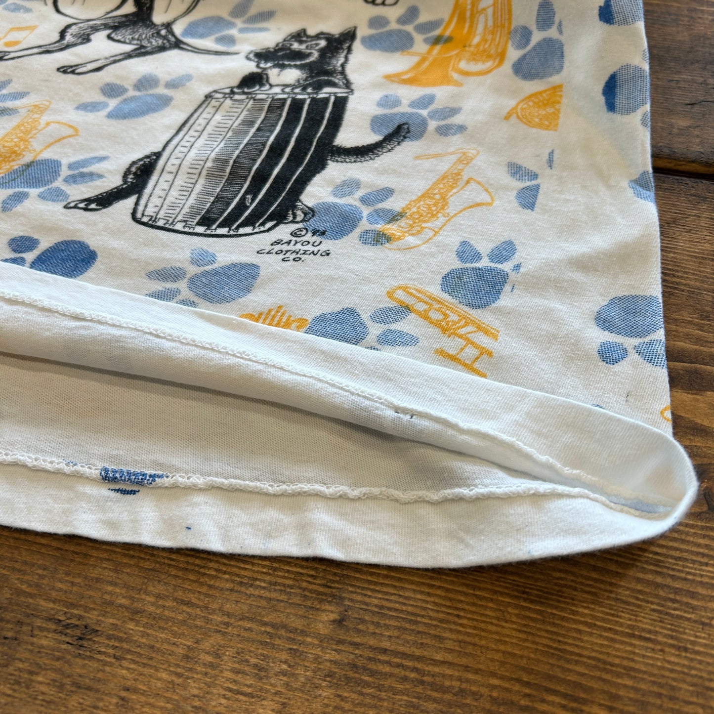 90's "JAZZ DOGS NEW ORLEANS" Tシャツ 総柄 ホワイト (XL)/A7558T-SO
