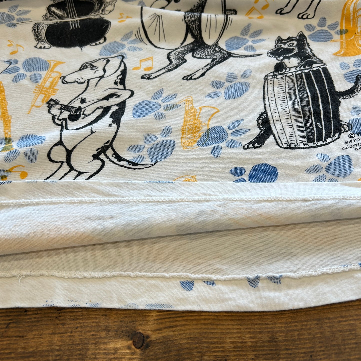 90's "JAZZ DOGS NEW ORLEANS" Tシャツ 総柄 ホワイト (XL)/A7558T-SO