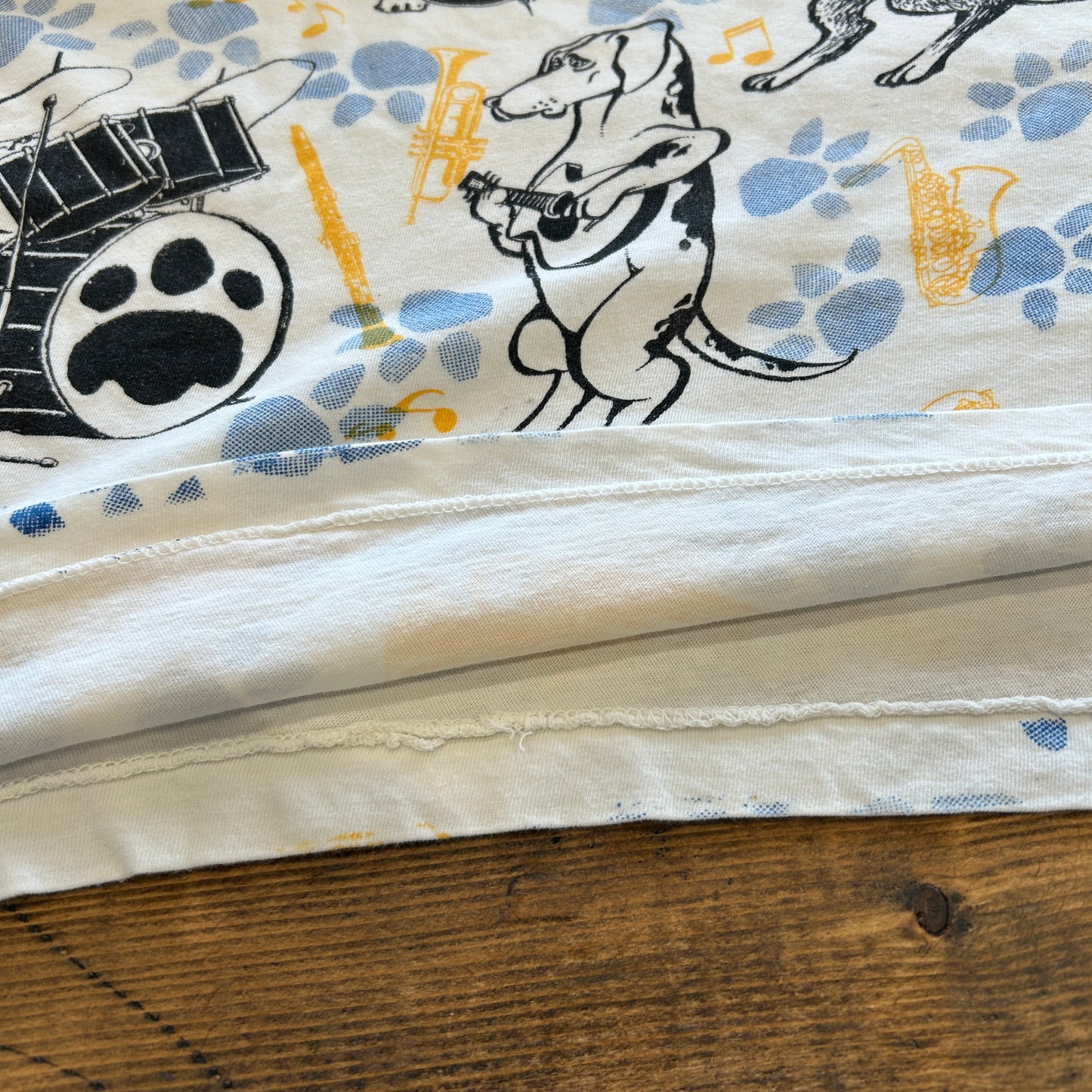 90's "JAZZ DOGS NEW ORLEANS" Tシャツ 総柄 ホワイト (XL)/A7558T-SO