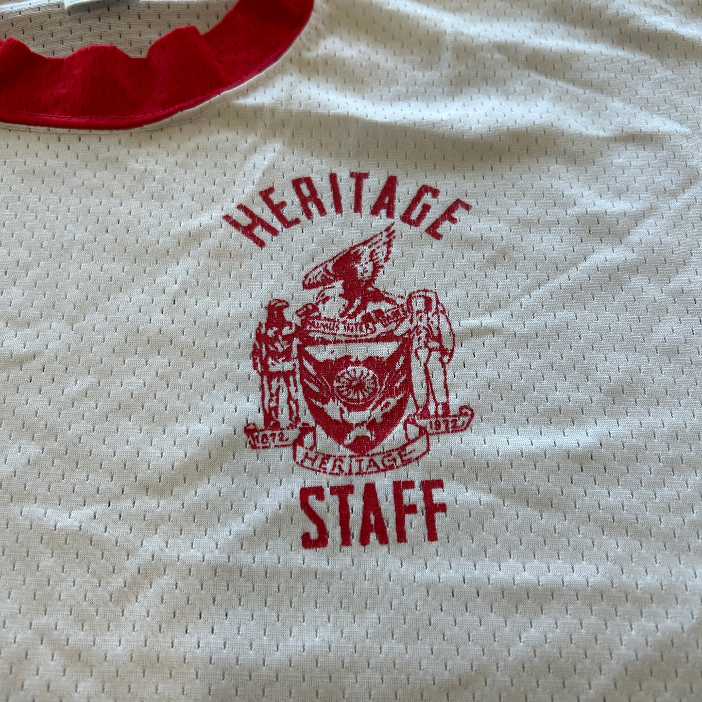 70's champion "HERITAGE STAFF" Tシャツ ホワイト (44)/A7560T-SO