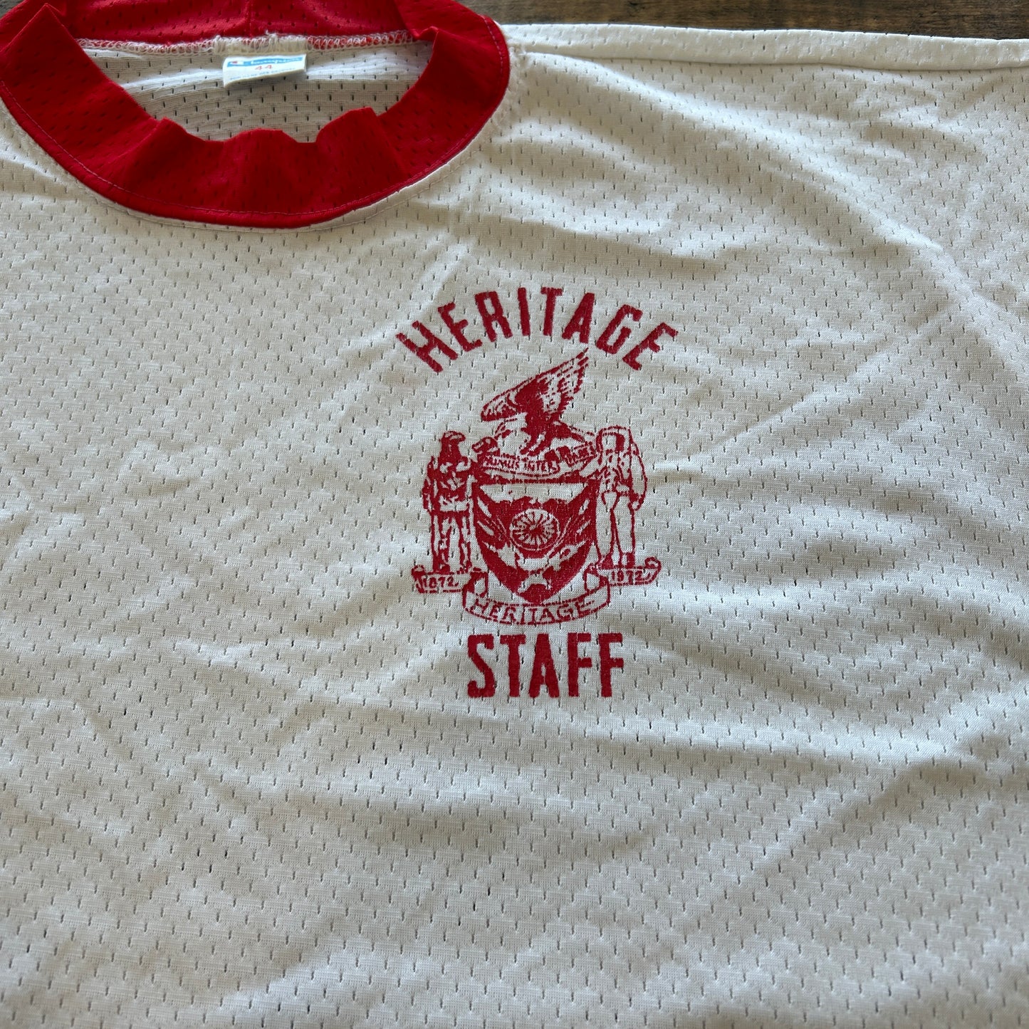 70's champion "HERITAGE STAFF" Tシャツ ホワイト (44)/A7560T-SO