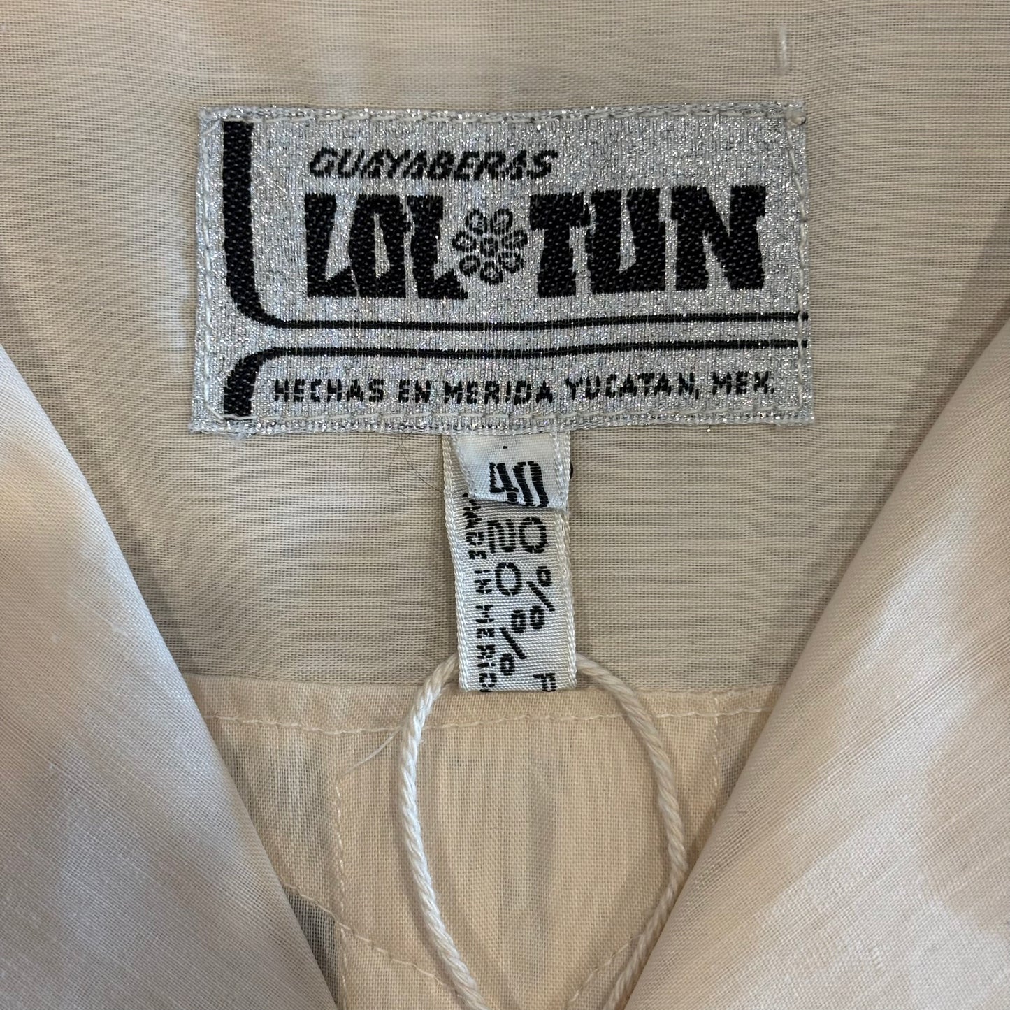 70's LOL TUN キューバシャツ 刺繍 半袖シャツ 白 (L)/A3759S-SO