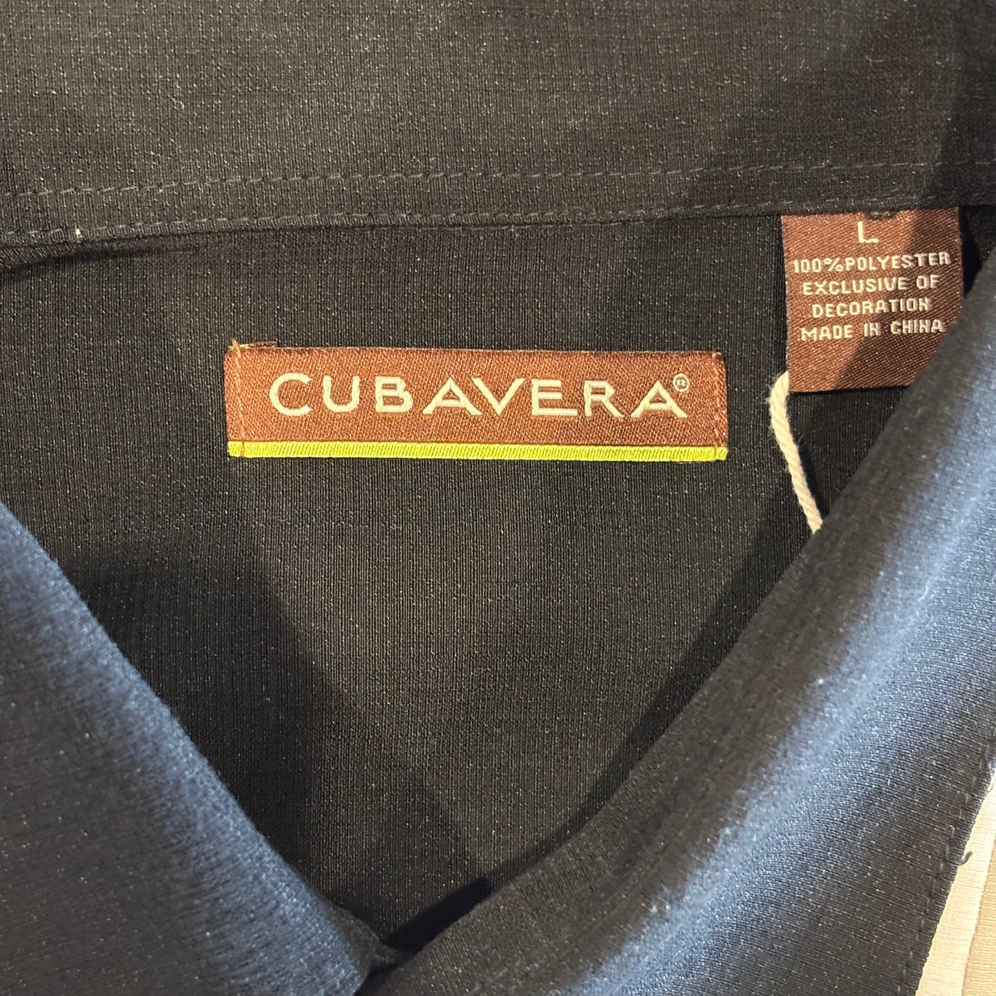00's CUBAVERA キューバシャツ 半袖 ピンタックシャツ 黒白 (L)/A6606S-SO