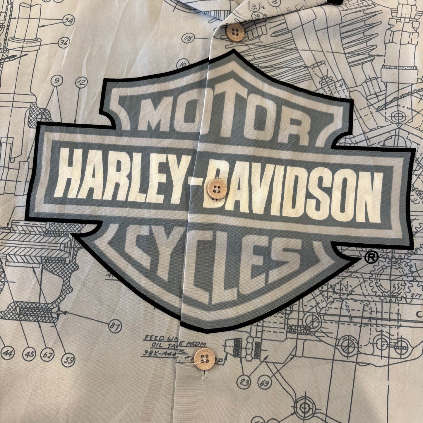 90's HAREY-DAVIDSON オールプリント オープンカラーシャツ グレー XL /B2477S-SO