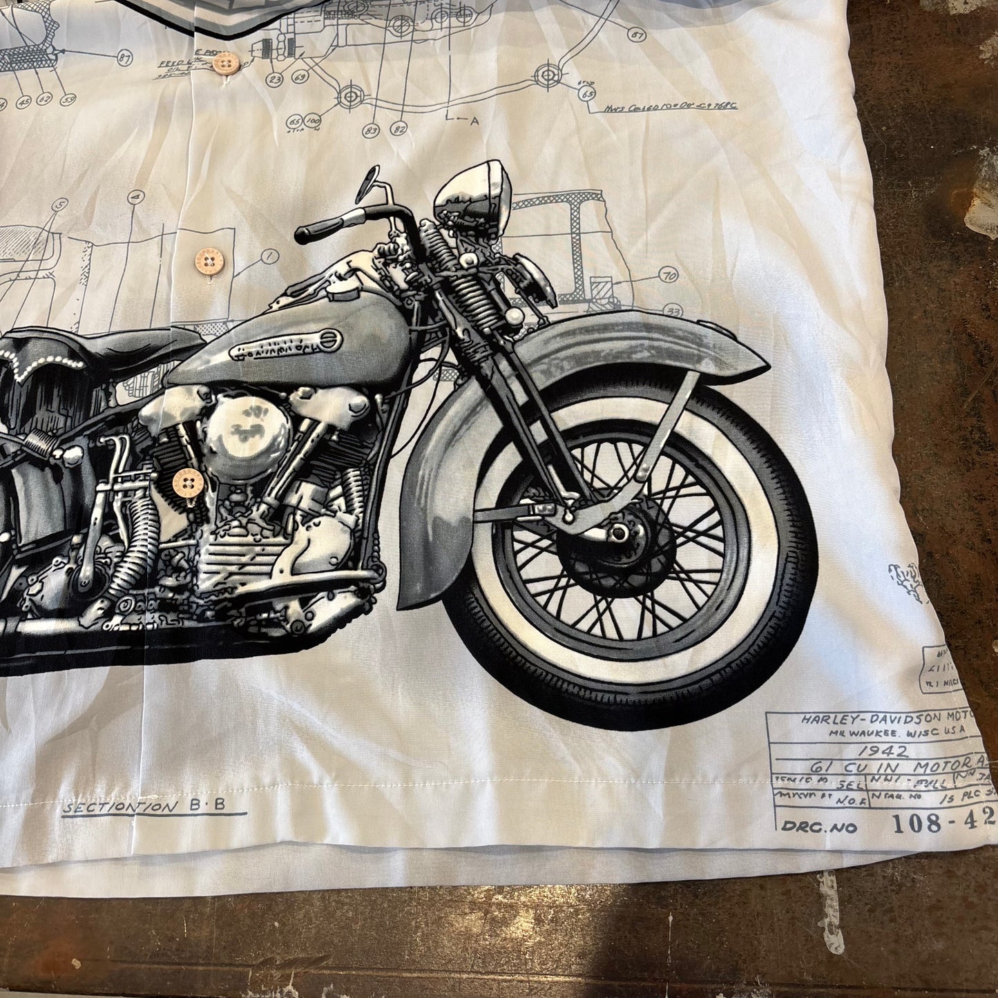 90's HAREY-DAVIDSON オールプリント オープンカラーシャツ グレー XL /B2477S-SO