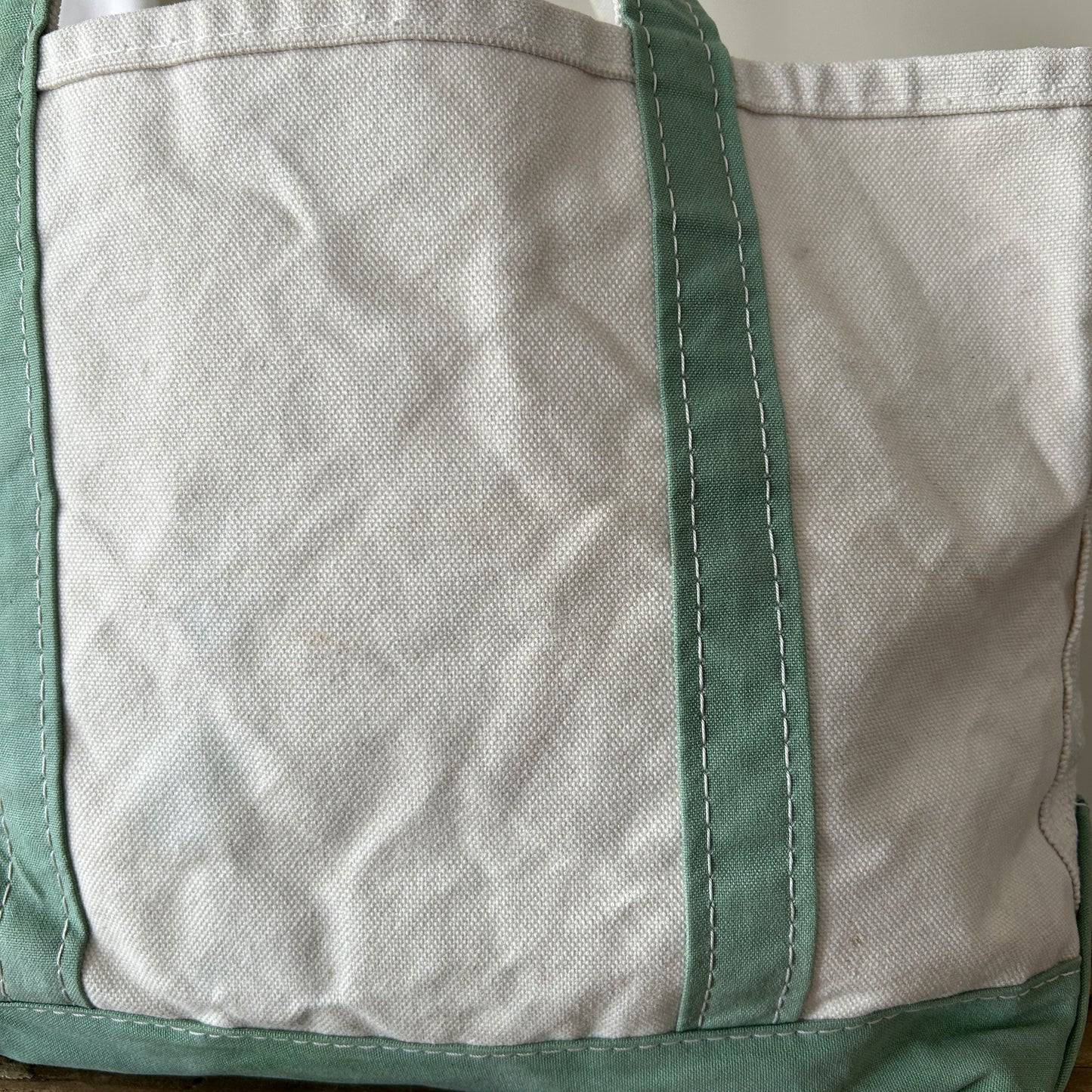 90's L.L.Bean Boat&Tote キャンバストート 白薄緑/B0996AC-SO