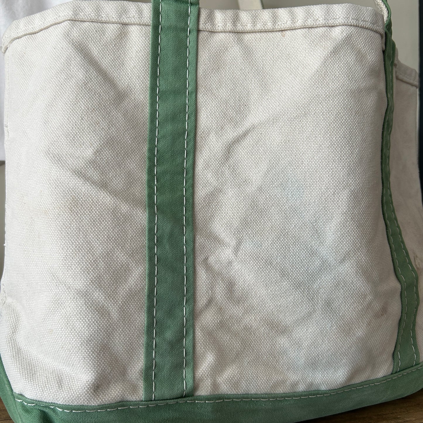 90's L.L.Bean Boat&Tote キャンバストート 白薄緑/B0996AC-SO