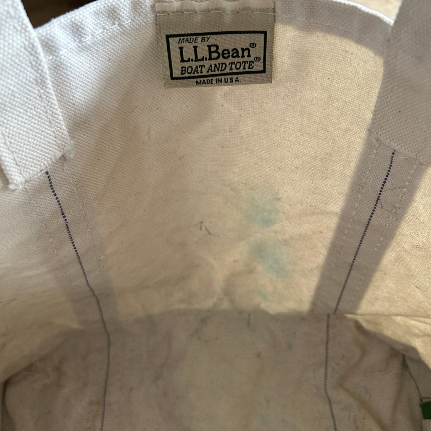 90's L.L.Bean Boat&Tote キャンバストート 白薄緑/B0996AC-SO