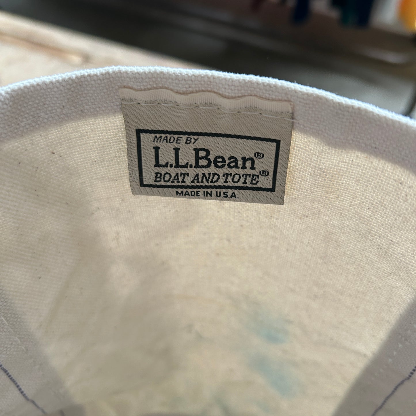 90's L.L.Bean Boat&Tote キャンバストート 白薄緑/B0996AC-SO