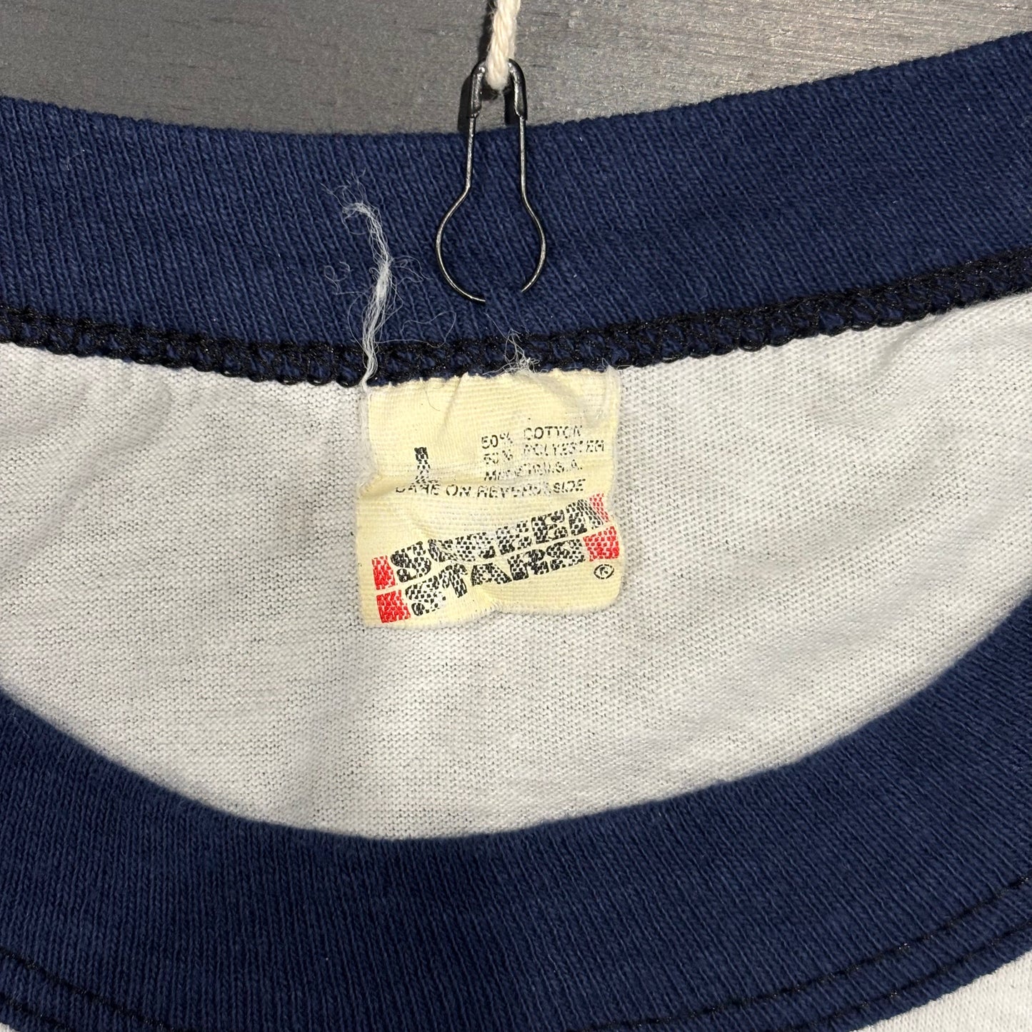 80's SCREEN STARS BUSCH ブッシュ アルコール リンガーTシャツ 白 (L)/B2798T0-SO