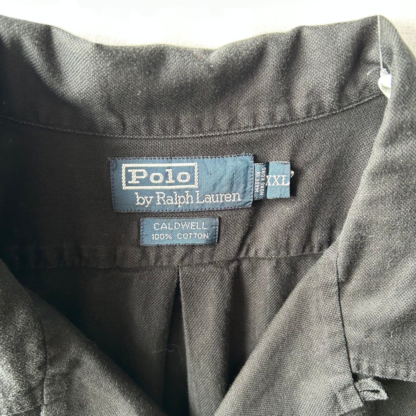 90's Polo Ralph Lauren CALDWELL オープンカラー半袖シャツ コットン裾ポニー 黒(XXL)/A6597SH-SO
