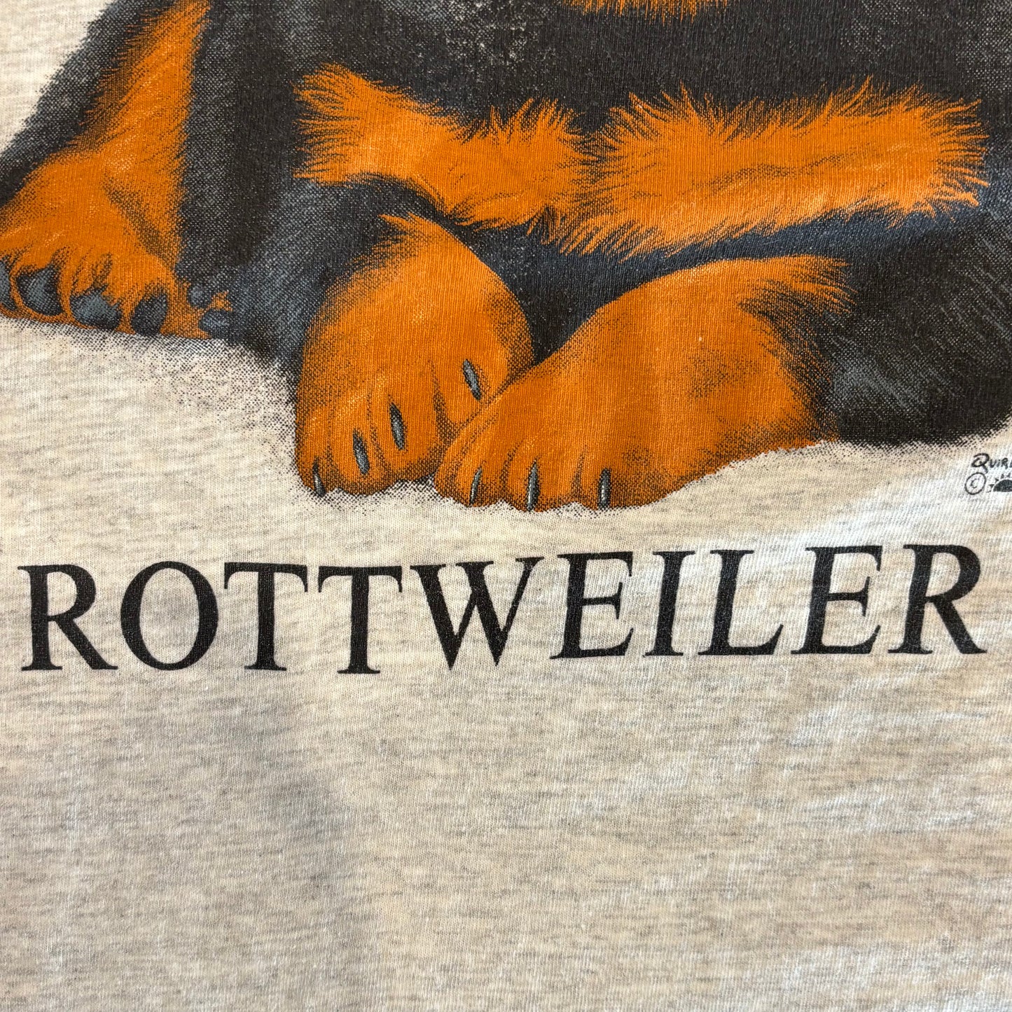 90's ROTTWEILER ロットワイラー 犬 アニマルプリントTシャツ 白 (サイズ不明)/A7401T-SO