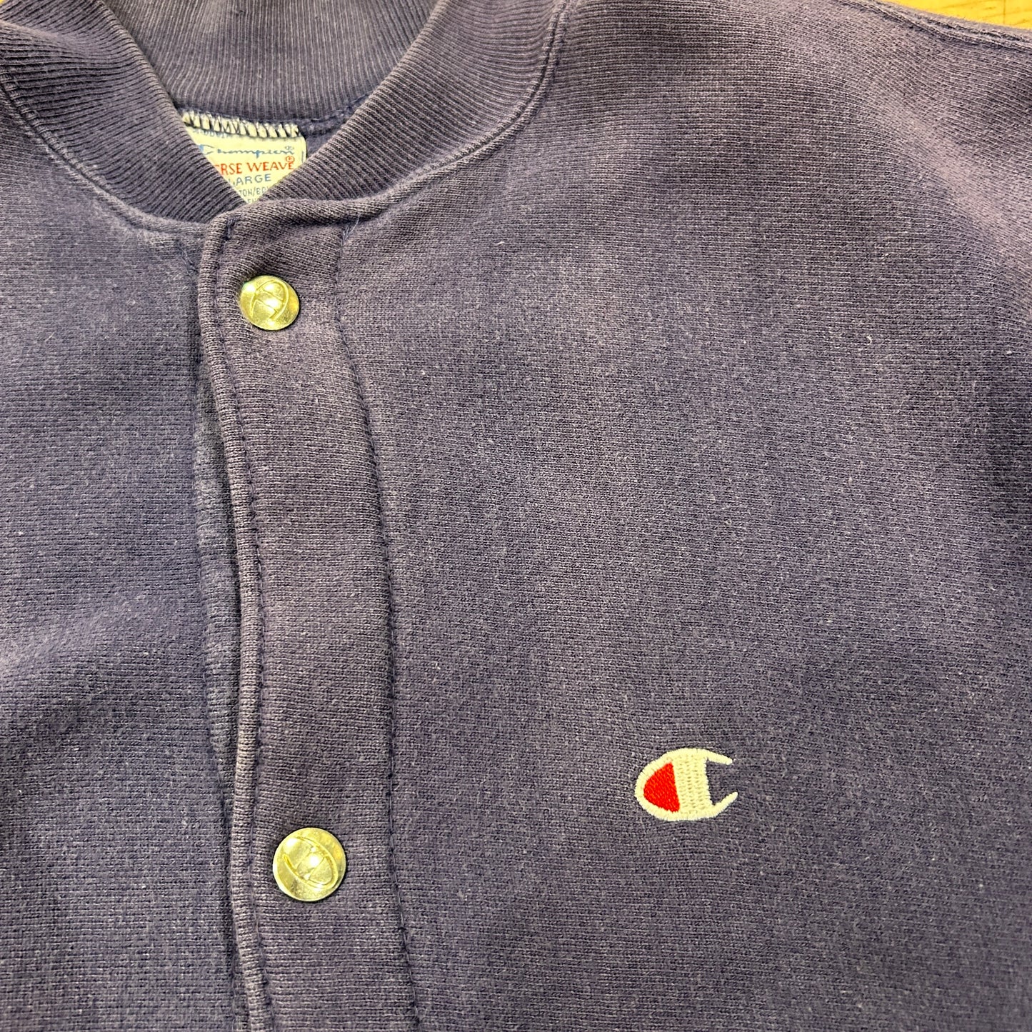 90's Champion Reverse Weave リバースウィーブ スナップカーディガン フェード ナス紺(XL)/A6685R-SO