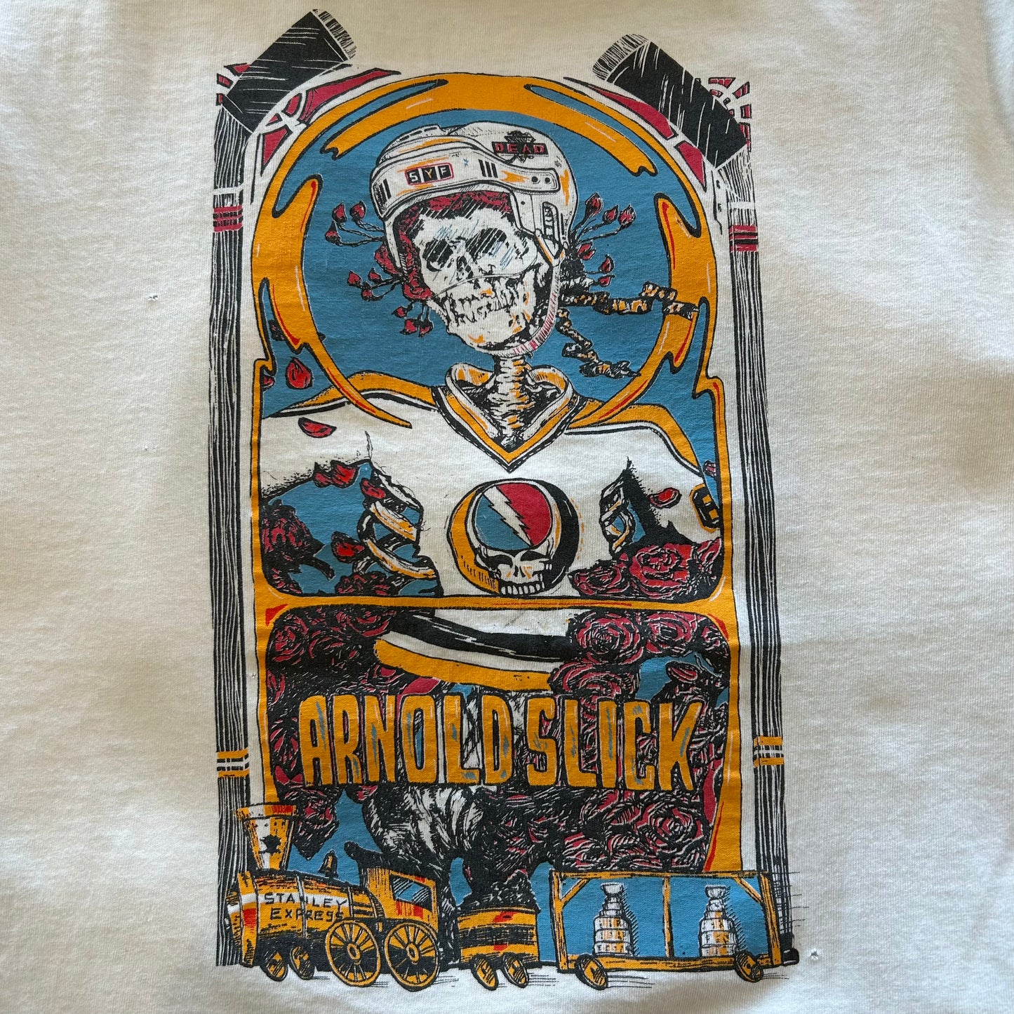 90's SIGNAL SPORT Grateful Dead ARNOLD SLICK Tシャツ デッドスカル 白(サイズ不明)/A6502T-SO