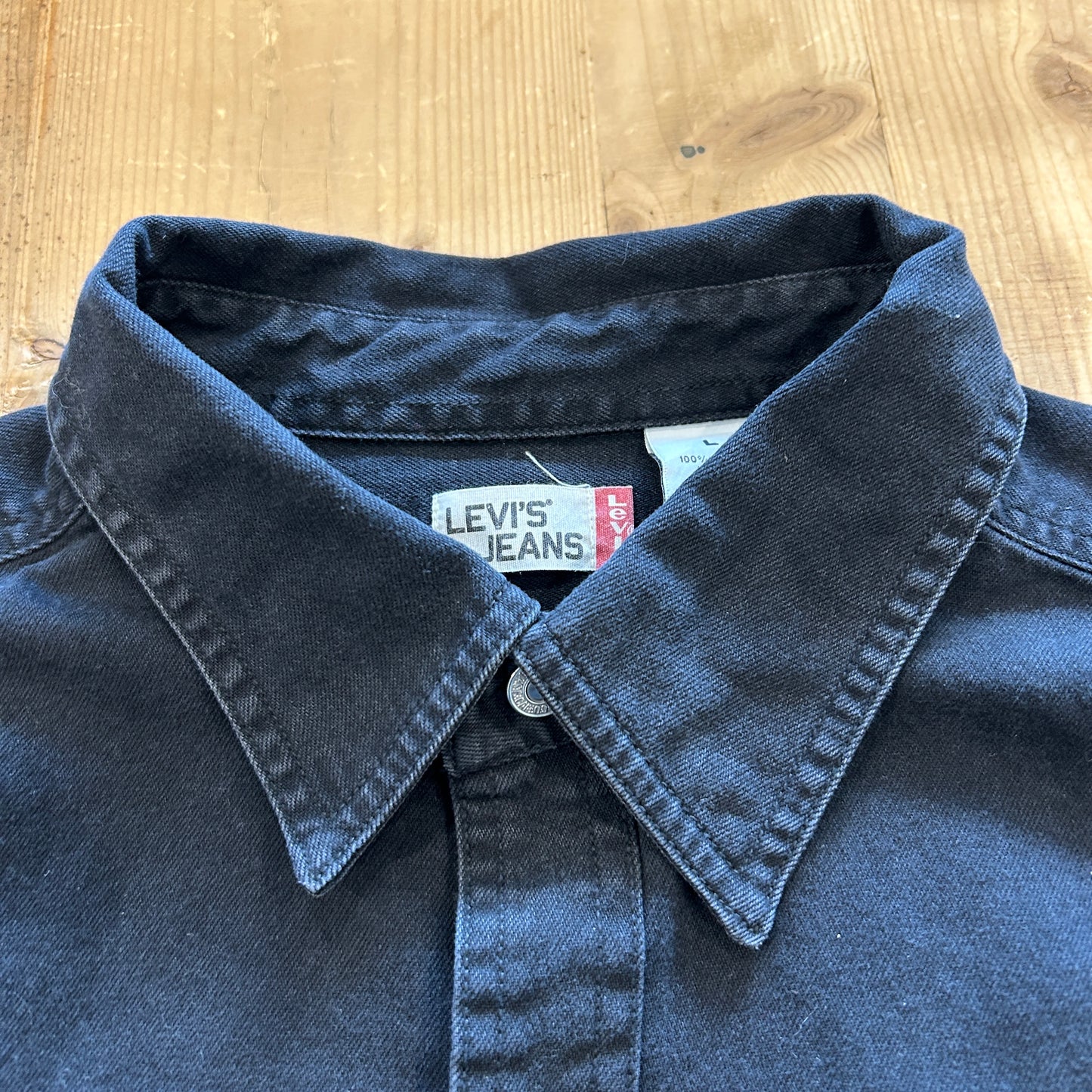 00's LEVI'S JEANS black cotton shirt リーバイス ブラック コットンシャツ (L)/B2956SH-SO