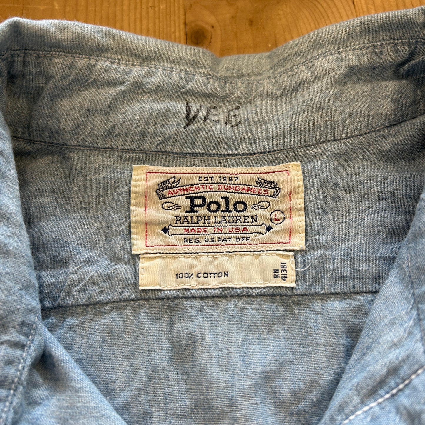 90's Polo by Ralph Lauren シャンブレーシャツ ライトブルー (L)/A7773SH-SO