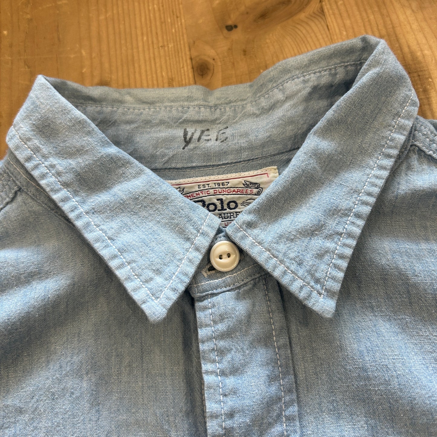 90's Polo by Ralph Lauren シャンブレーシャツ ライトブルー (L)/A7773SH-SO