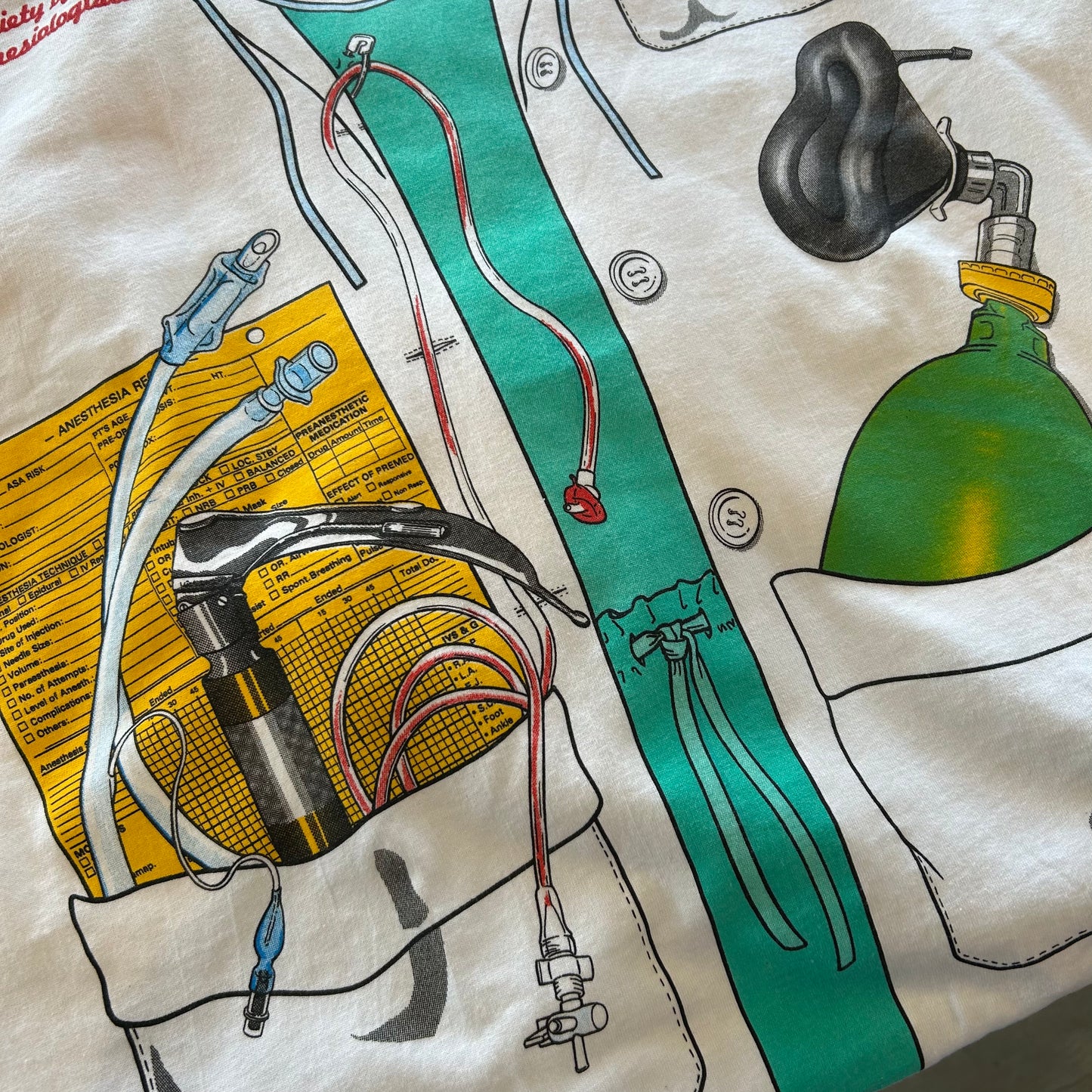 80's Fruit of The Loom ニューヨーク州麻酔科学会 白衣騙し絵Tシャツ 白 (XL)/B2416T-SO