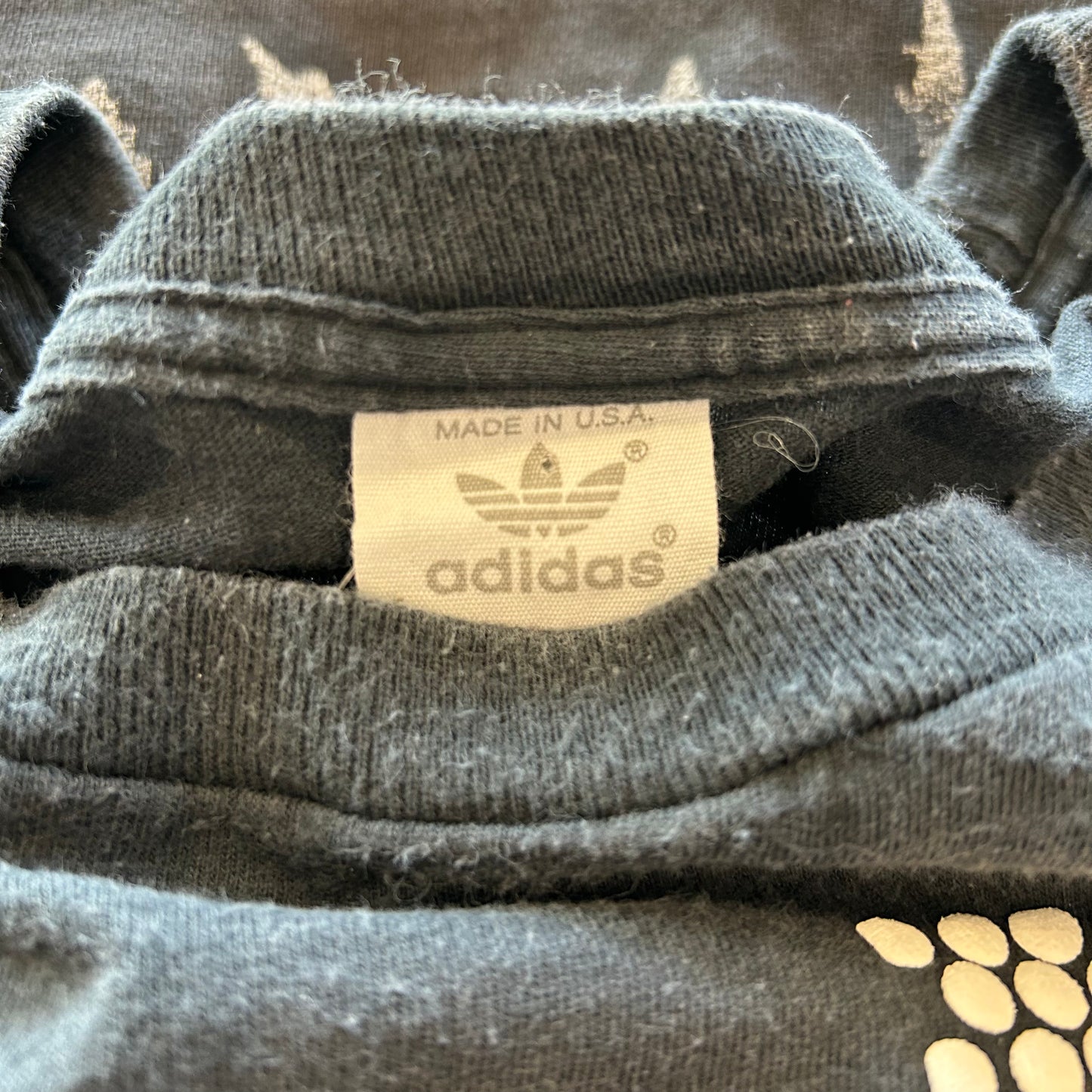 80's Adidas 発泡プリント ロゴTシャツ 黒 (2XL)/B1982T-SO
