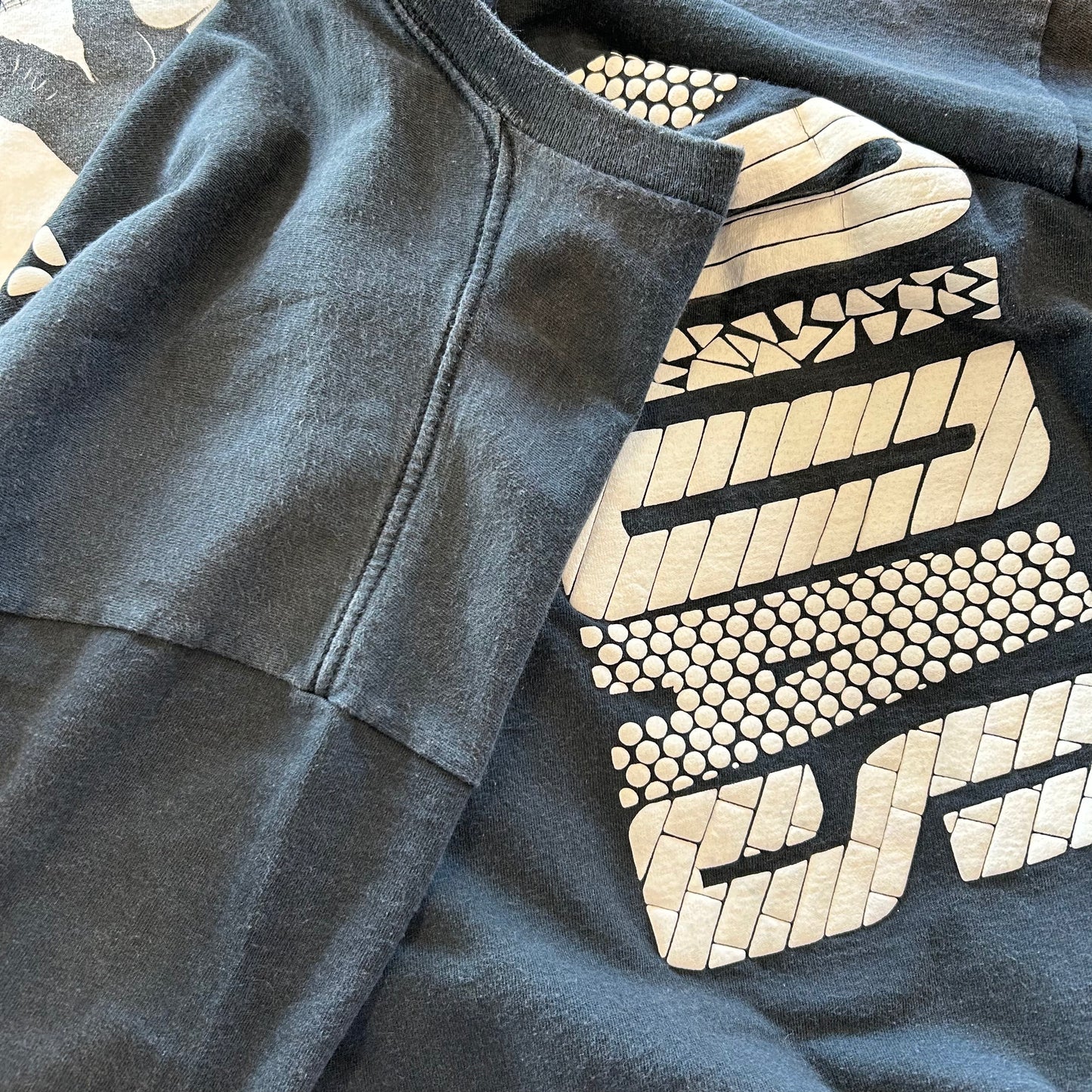 80's Adidas 発泡プリント ロゴTシャツ 黒 (2XL)/B1982T-SO