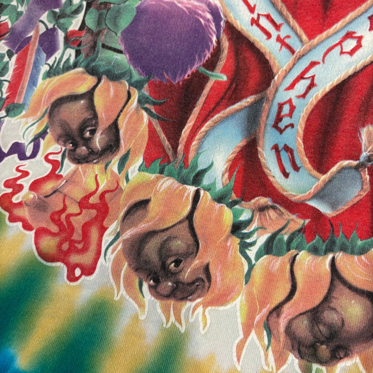 90's FRUIT OF THE LOOM Grateful Dead タイダイ柄 デッドベアープリント バンド ロンT XL /A8260T-SO