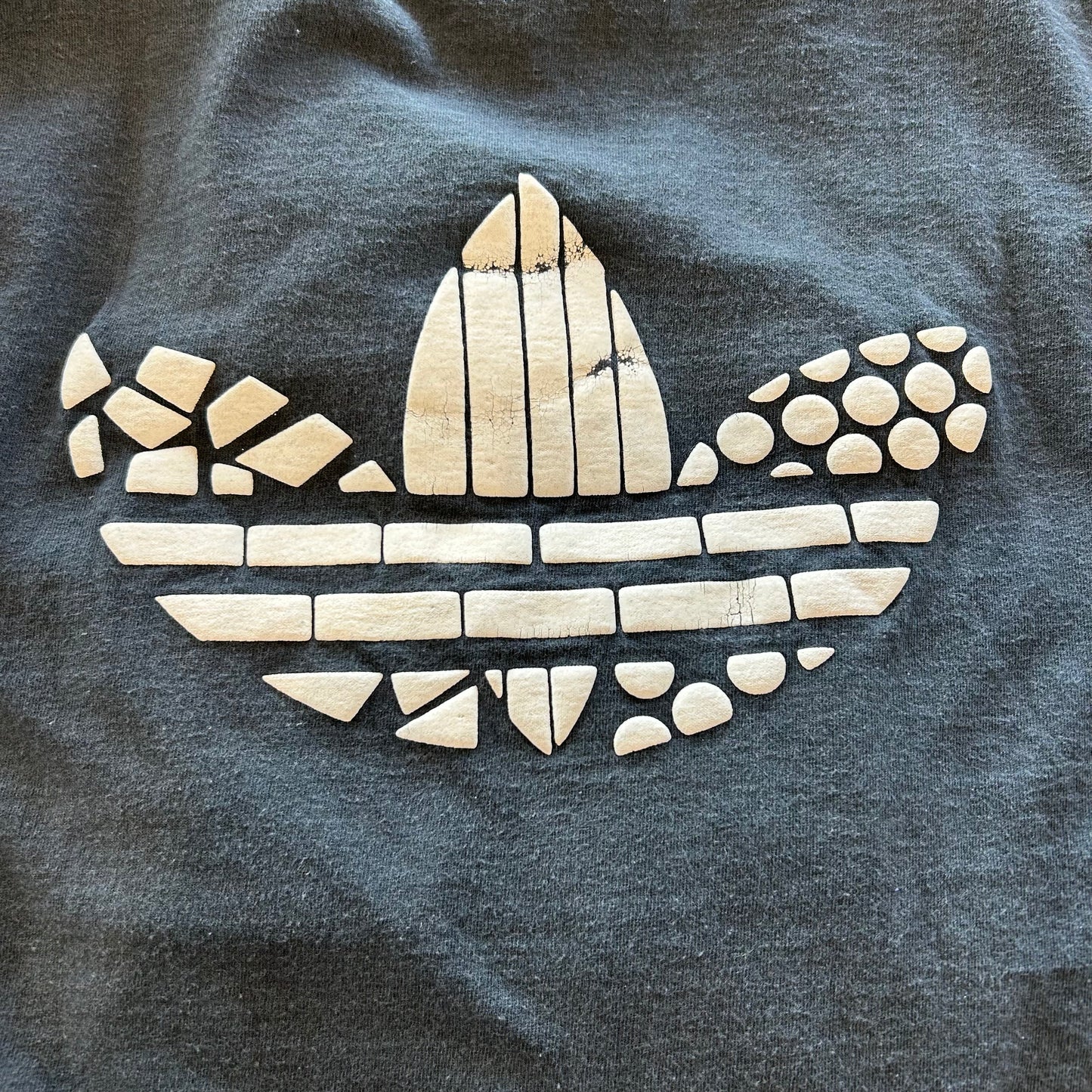 80's Adidas 発泡プリント ロゴTシャツ 黒 (2XL)/B1982T-SO