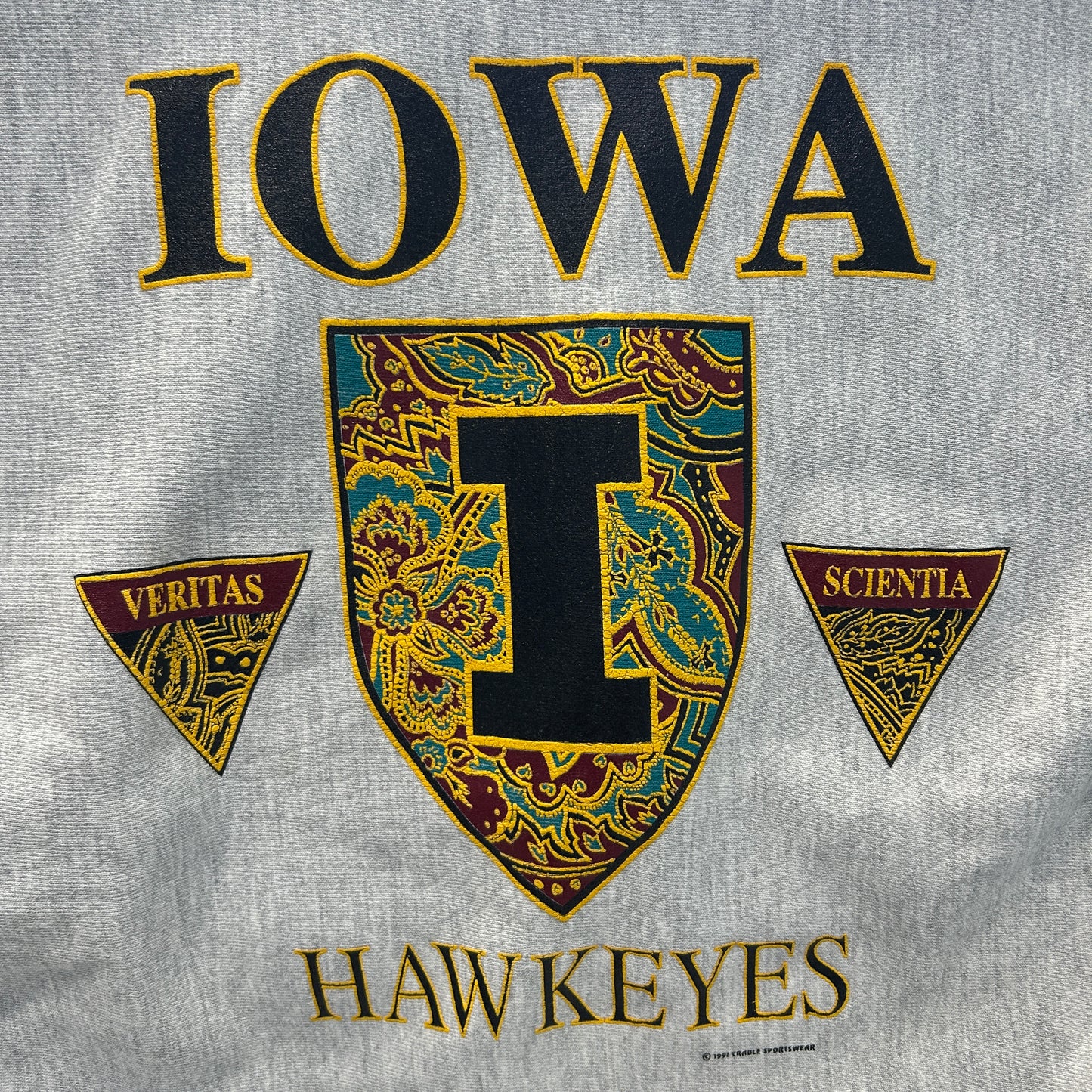 90's Crable Sportswear カレッジスウェット"IOWA HAWKEYES"リバースタイプ グレーB2421S-SO