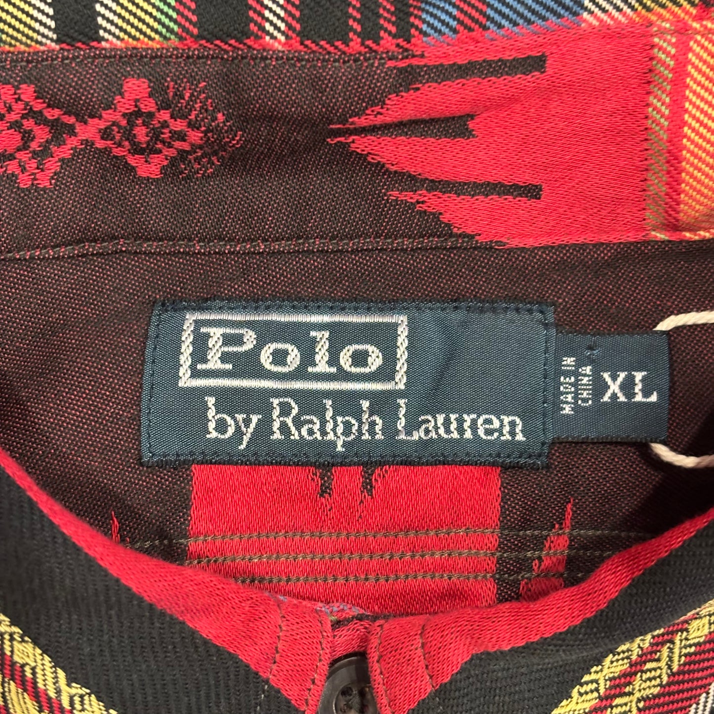 00's Ralph Lauren ラルフローレン ネイティブ柄 シャツ チンスト 赤黒緑青黄 (XL)/A2499S-SO