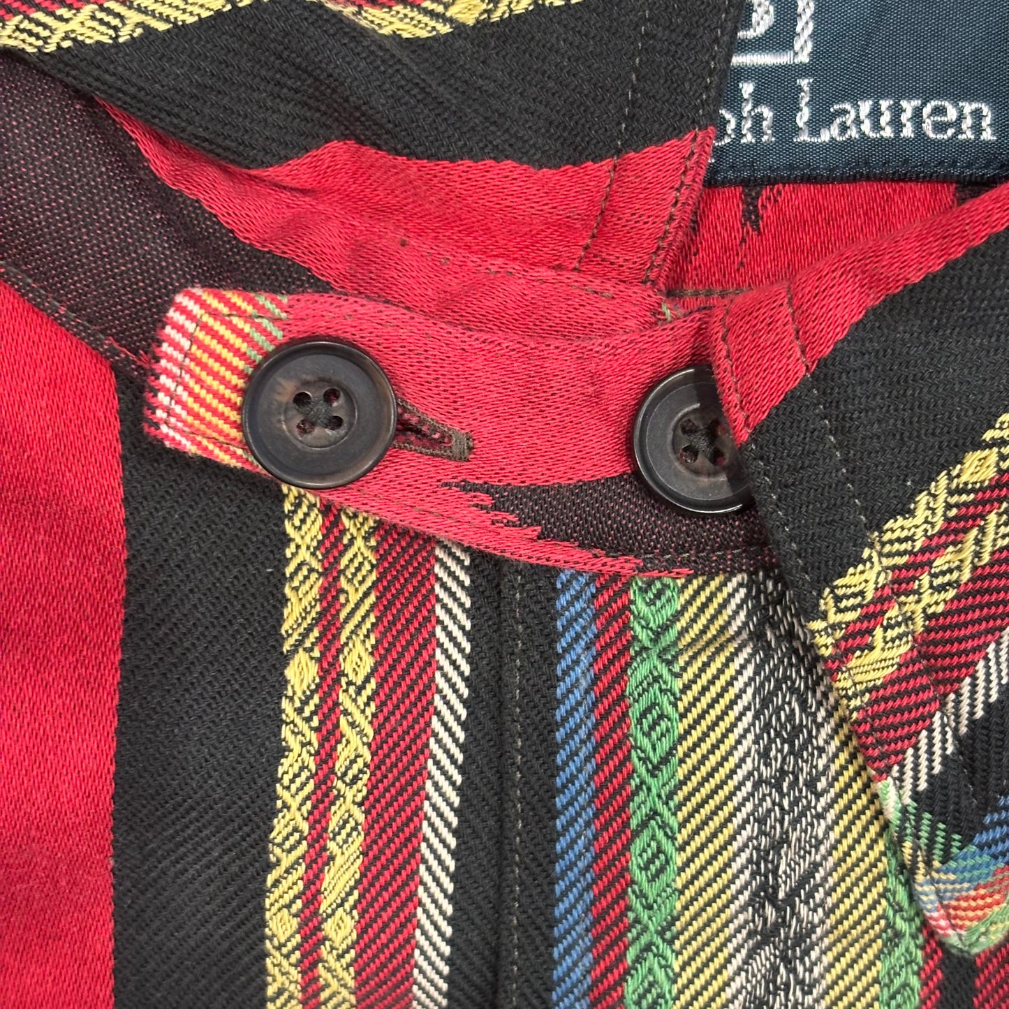00's Ralph Lauren ラルフローレン ネイティブ柄 シャツ チンスト 赤黒緑青黄 (XL)/A2499S-SO