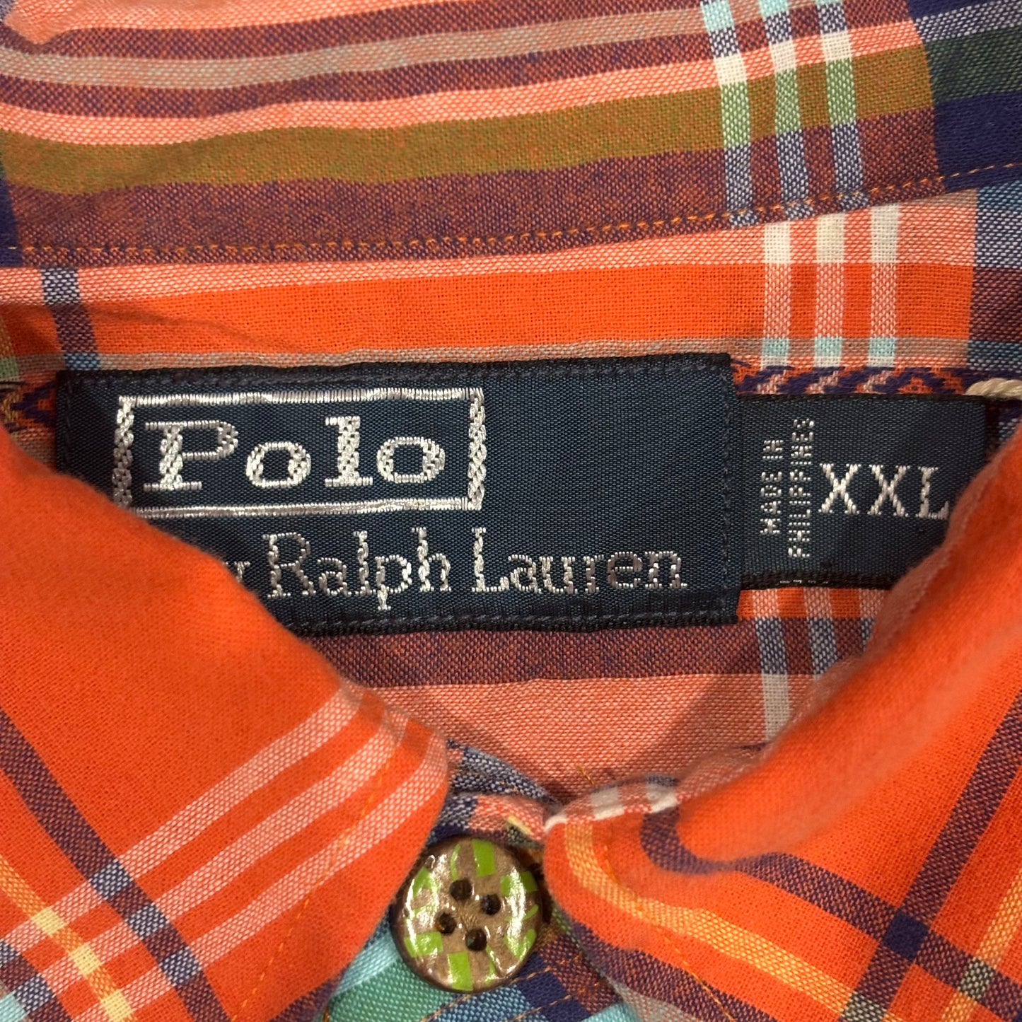 00's Ralph Lauren ラルフローレン チェックシャツ オレンジ青緑 (2XL)/A4604S-SO