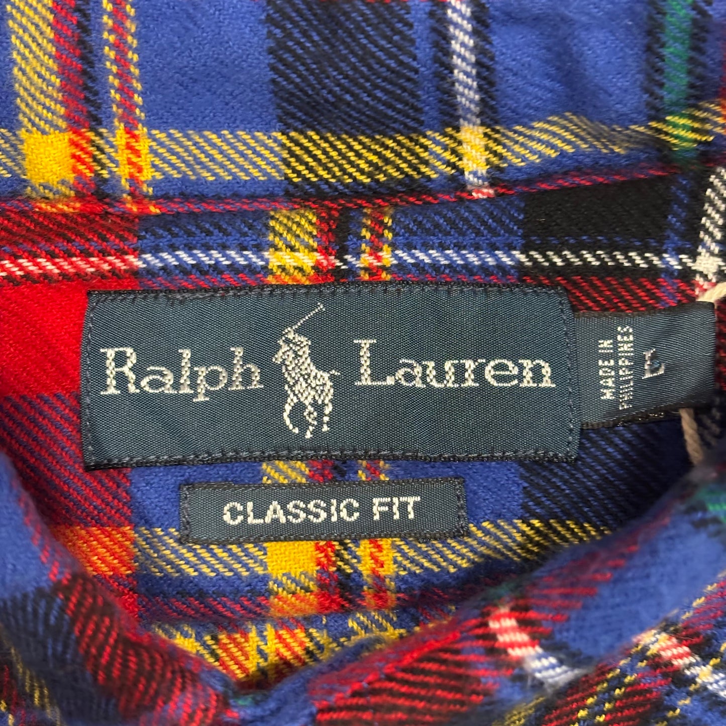 00's Ralph Lauren ラルフローレン チェックシャツ 青赤黄緑白 (L)/B1133S-SO
