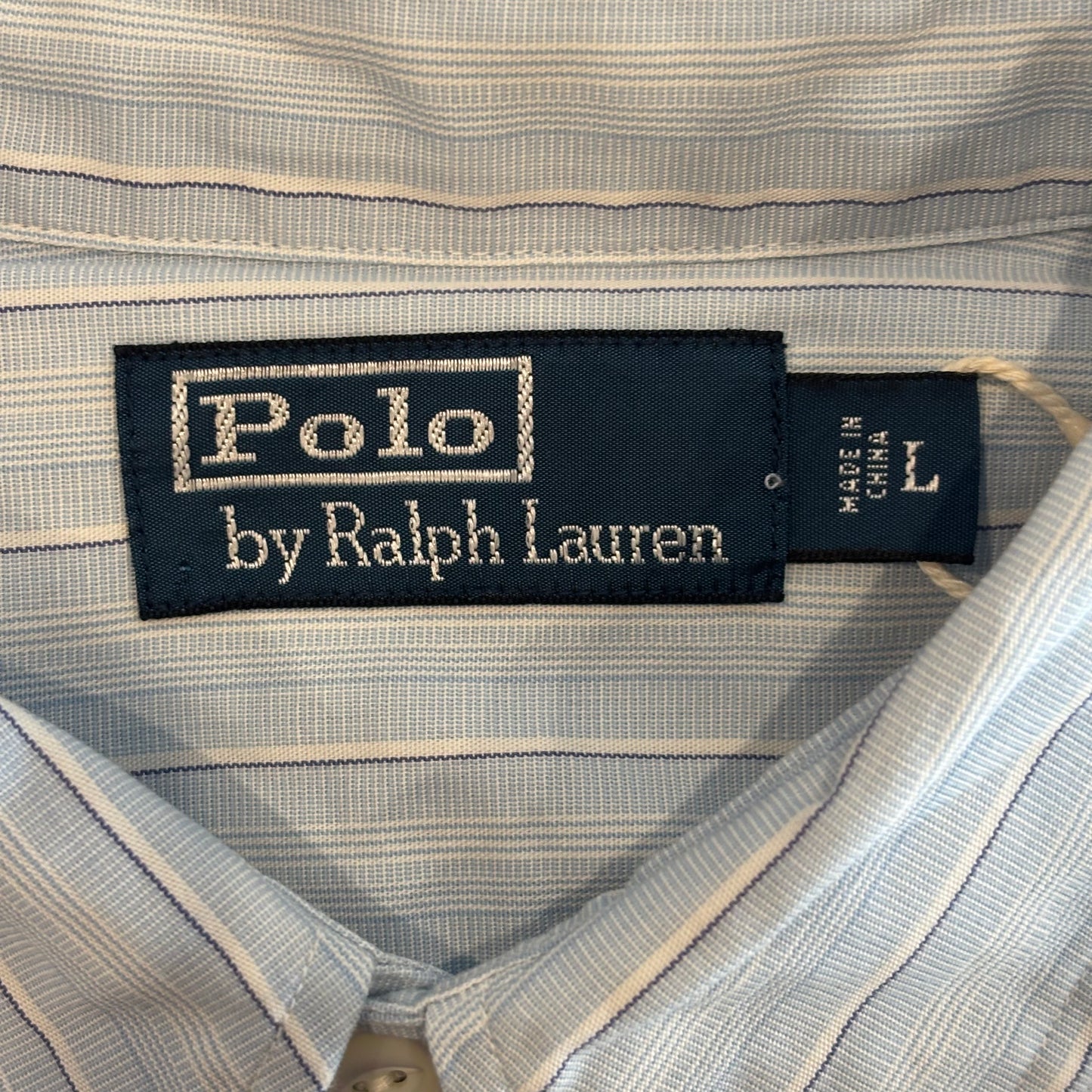 00's Ralph Lauren ラルフローレン ストライプシャツ チンスト 水色白青 (L)/A7962S-SO